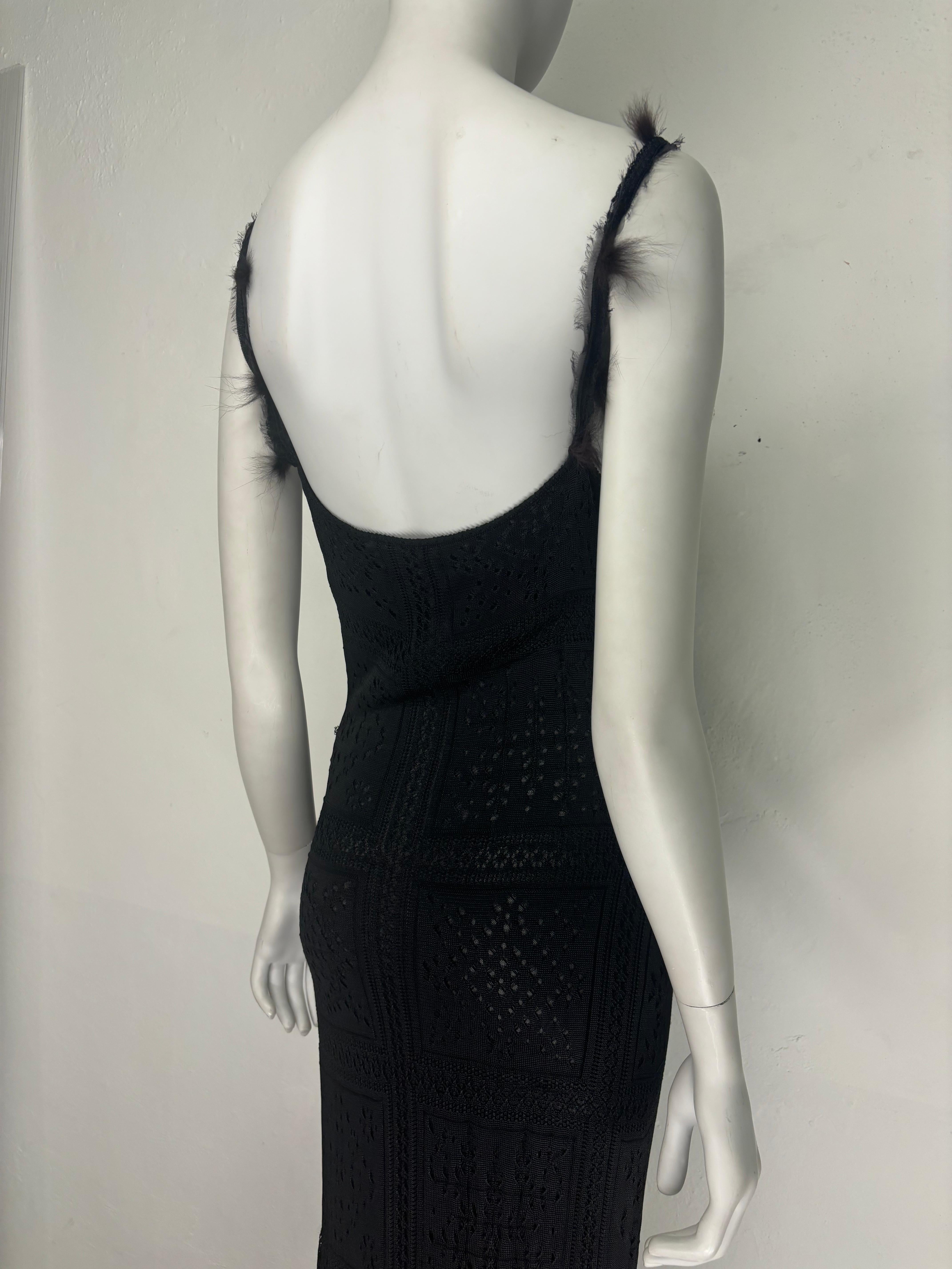 John Galliano F/W 2001 black lace knit dress with fur appliqués 7
