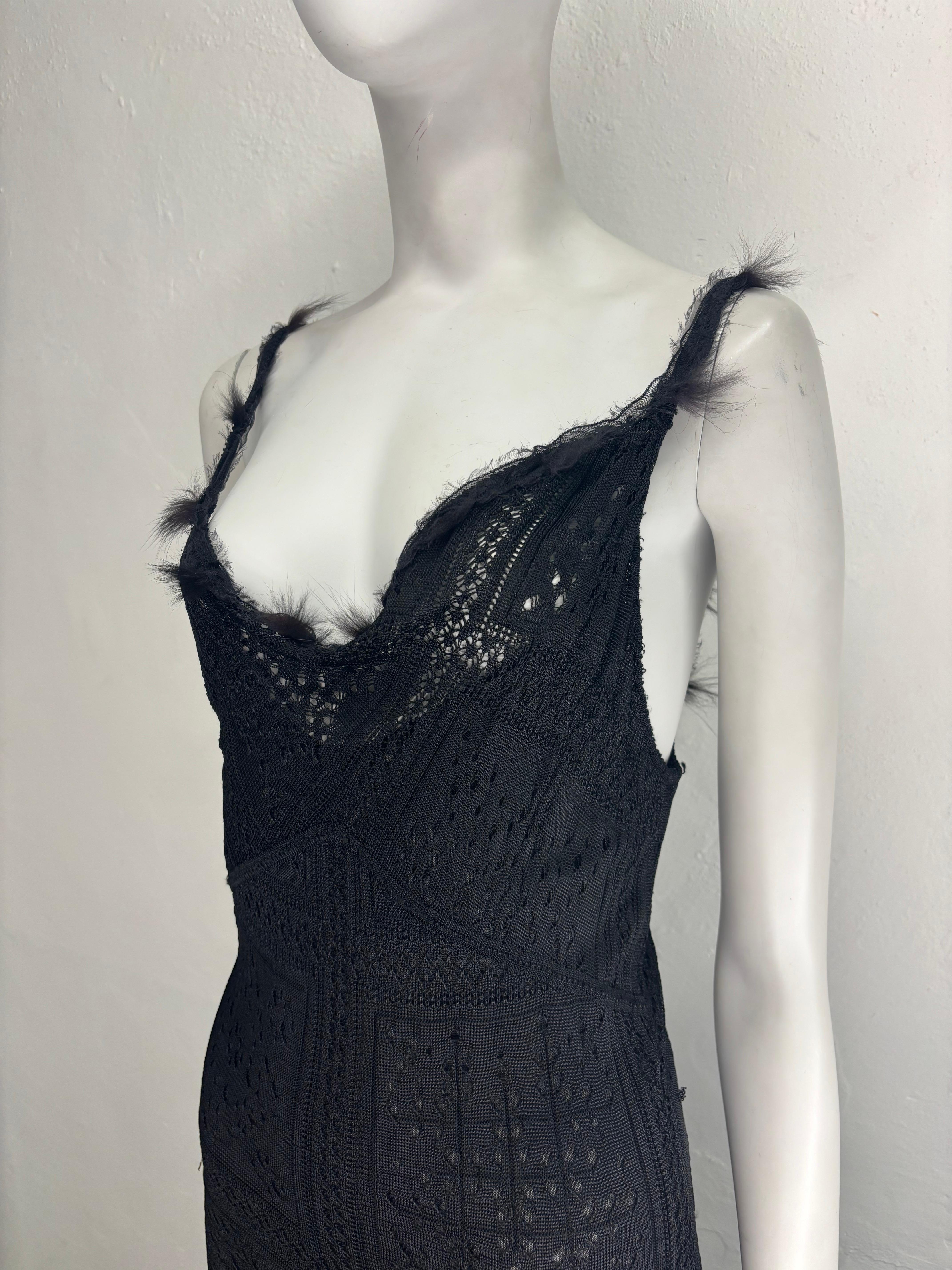 John Galliano F/W 2001 black lace knit dress with fur appliqués 8