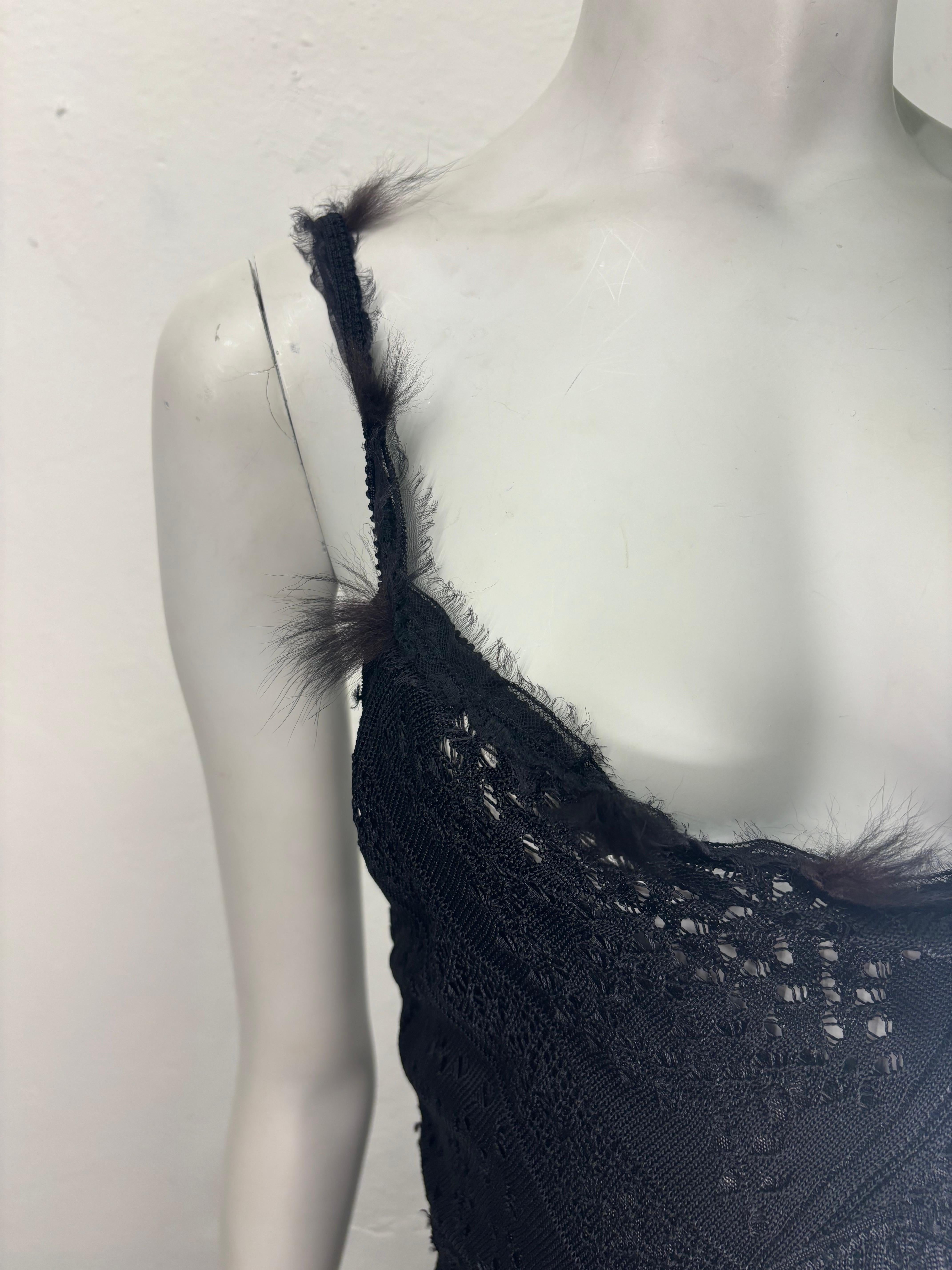John Galliano F/W 2001 black lace knit dress with fur appliqués 4