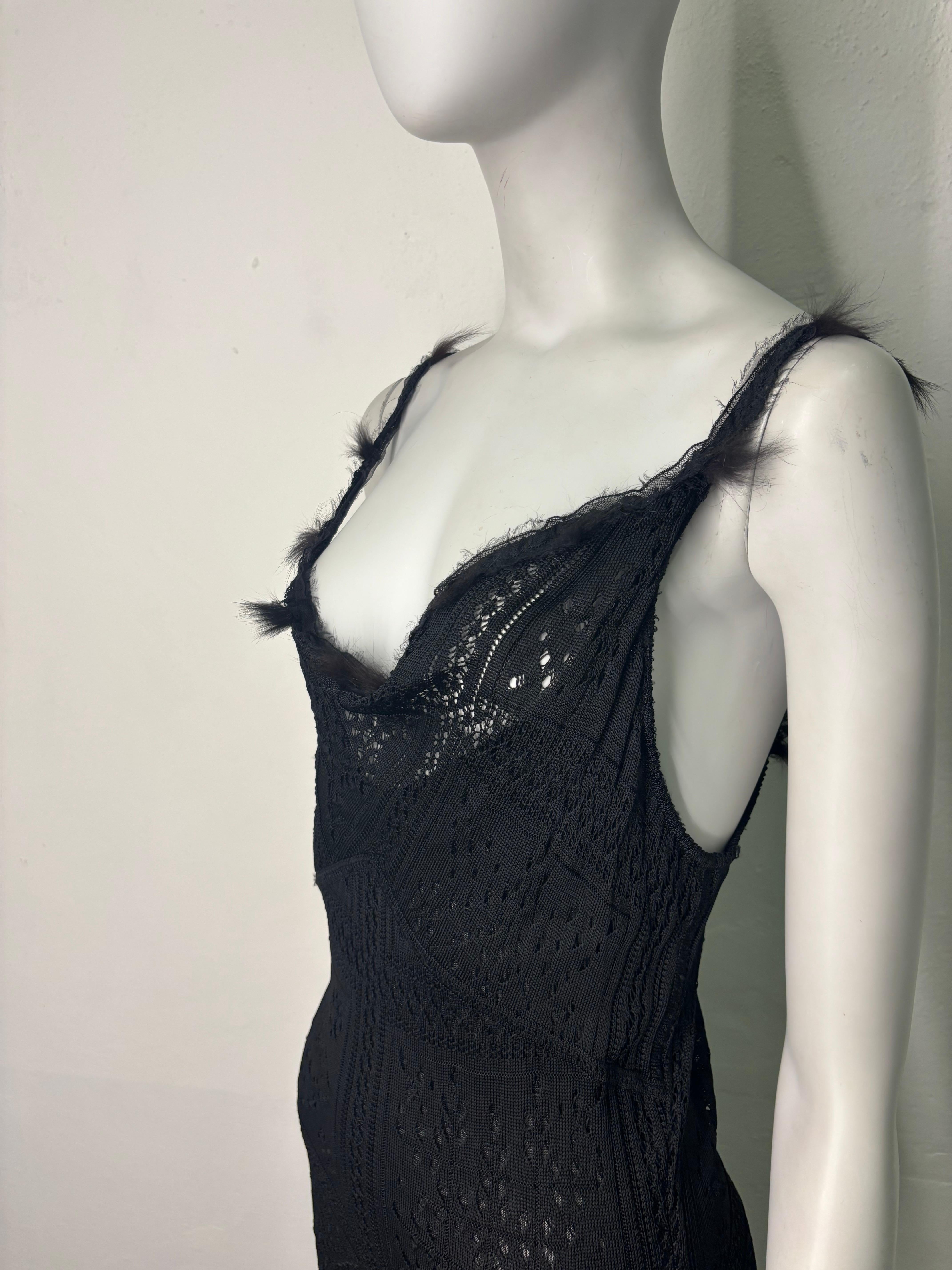 John Galliano F/W 2001 black lace knit dress with fur appliqués 5