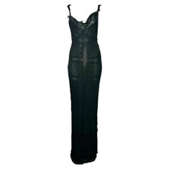 John Galliano F/W 2001 black lace knit dress with fur appliqués