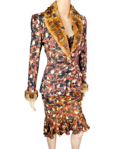 John Galliano F/W 2001 Fur Jacket Blazer & Dress 2 Piece Set Ensemble