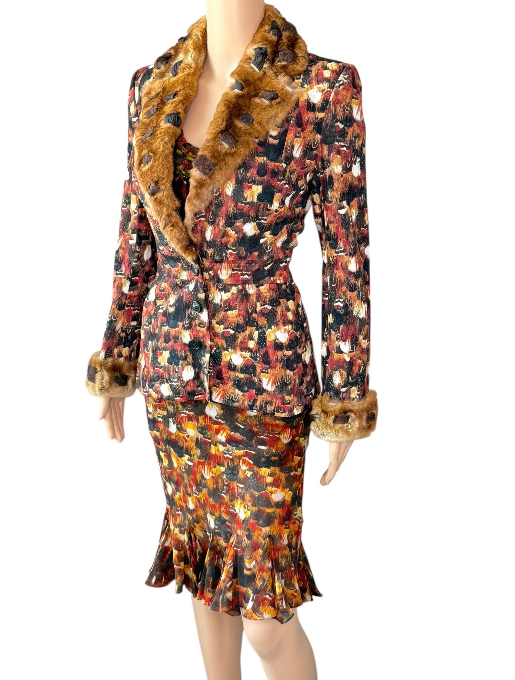 Marrone John Galliano A/I 2001 Giacca di pelliccia, blazer e abito 2 pezzi in vendita