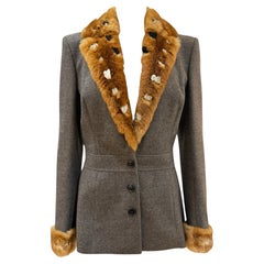 John Galliano F/W 2001 Wool Blazer with Embellished Fur Collar & Cuffs