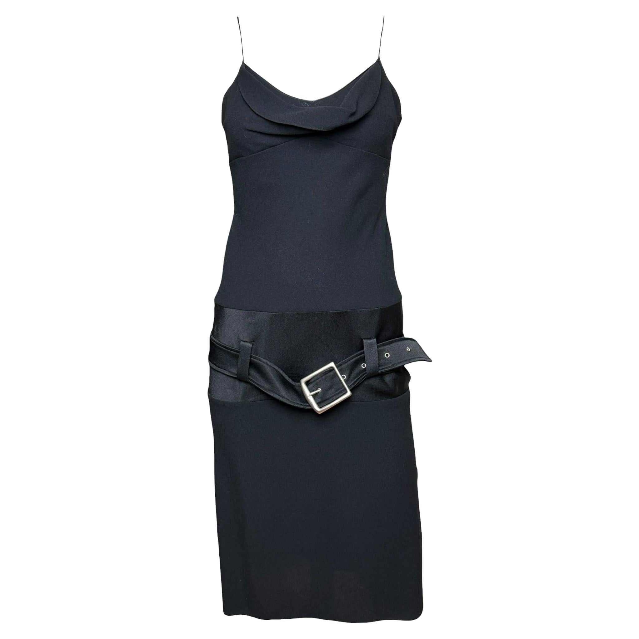 John Galliano F/W 2002 Black Belted Wool Crepe Mini Dress