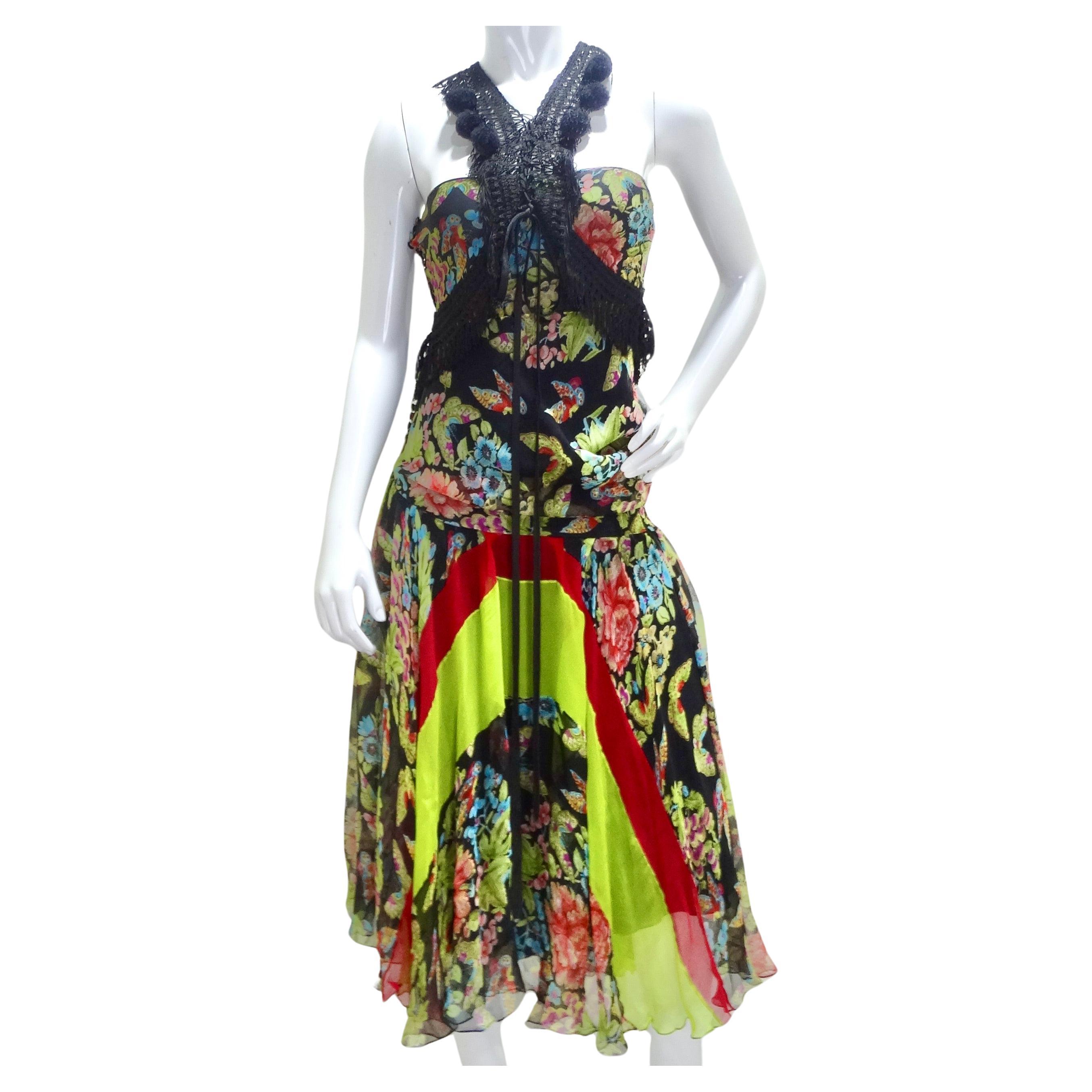 John Galliano F/W 2002 Esquimeau Printed Silk Bias Cut Dress For Sale