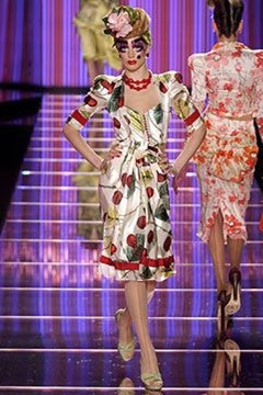 John Galliano F/W 2003 Cream Cherry-Print Ruched Sleeveless Top
