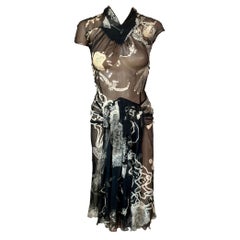 John Galliano F/W 2003 "Joan Crawford" Collection Sheer Print Midi Dress
