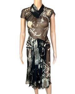 John Galliano F/W 2003 "Joan Crawford" Collection Sheer Print Midi Dress