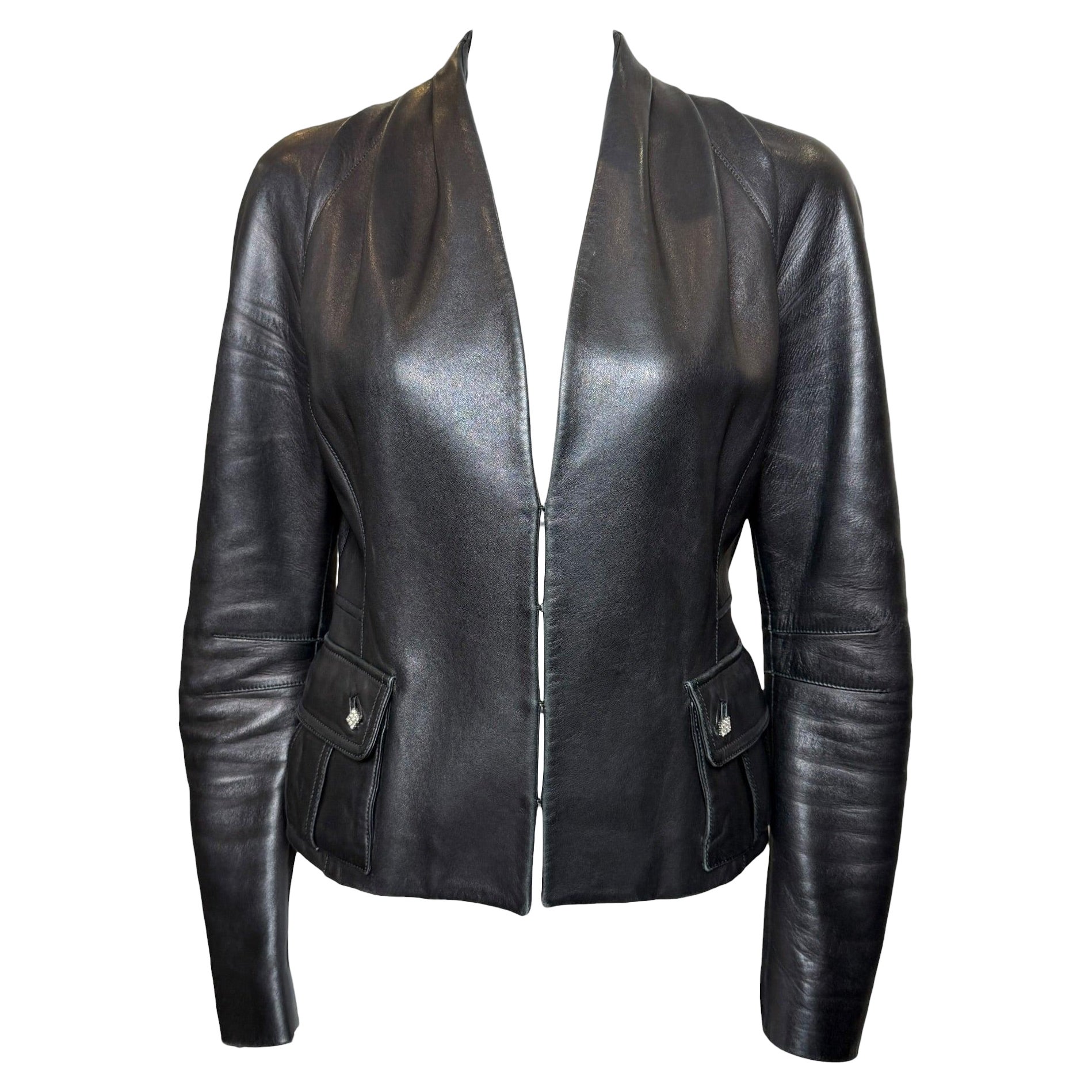 Pre-owned John Galliano F/w 2004 Black Leather Blazer With Crystal Details