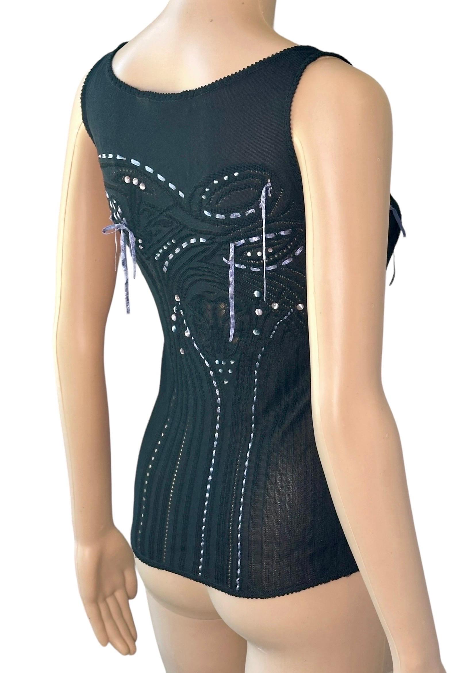 John Galliano A/I 2004 - Top semi trasparente a maglia aperta - John Black in vendita 4