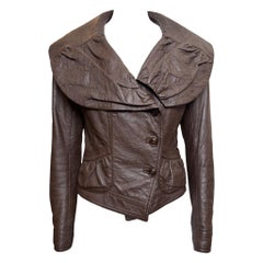 John Galliano F/W 2005 Brown Lambskin Ruched Wide-Collar Cropped Jacket