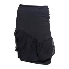 John Galliano F/W 2006 Black Ruched Bubble Mini Skirt With Covered-Button Placket And Sheer Hem Frill