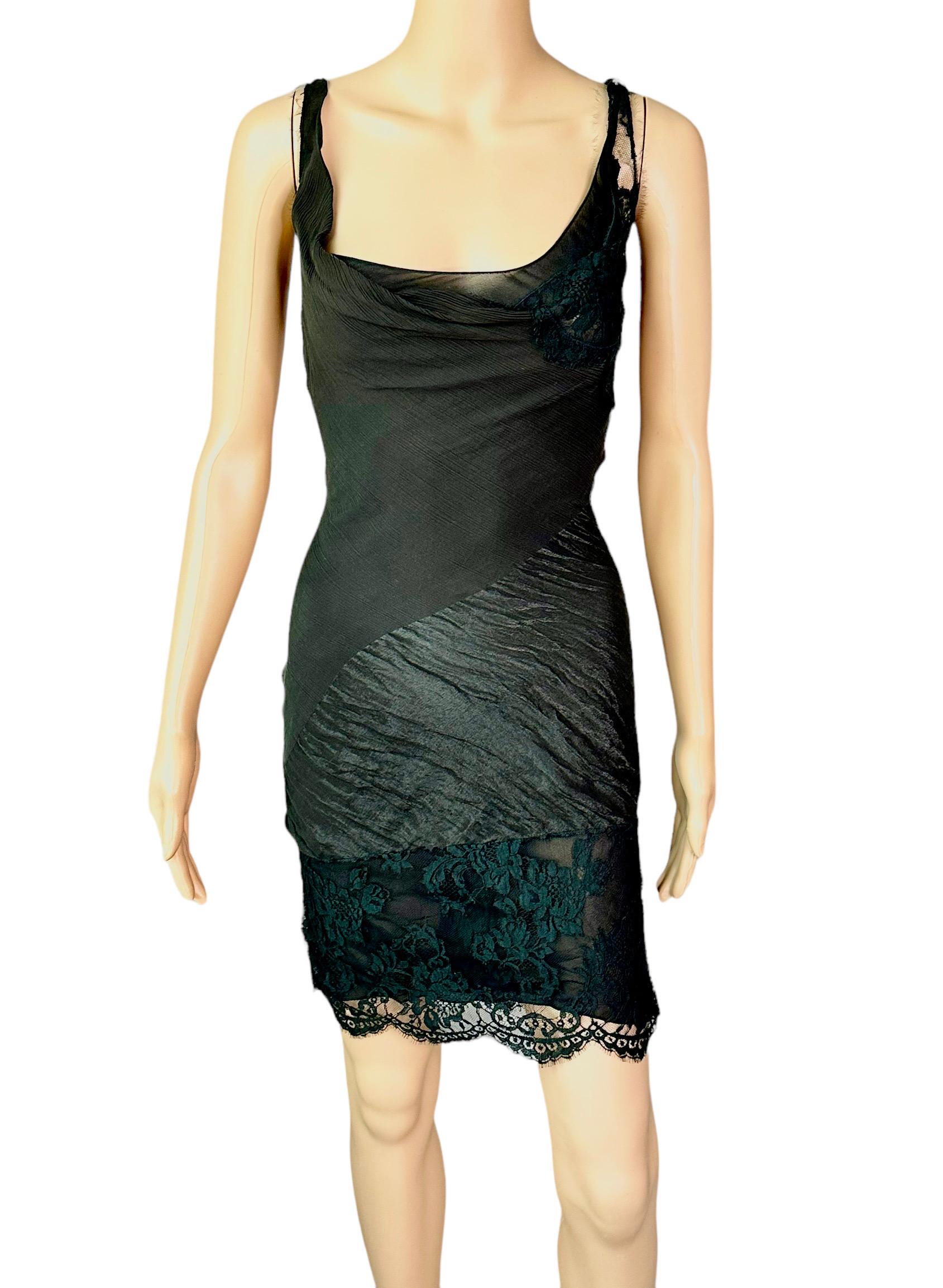 John Galliano F/W 2006 Semi-Sheer Lace Knit Slip Black 2 Piece Mini Dress For Sale 7