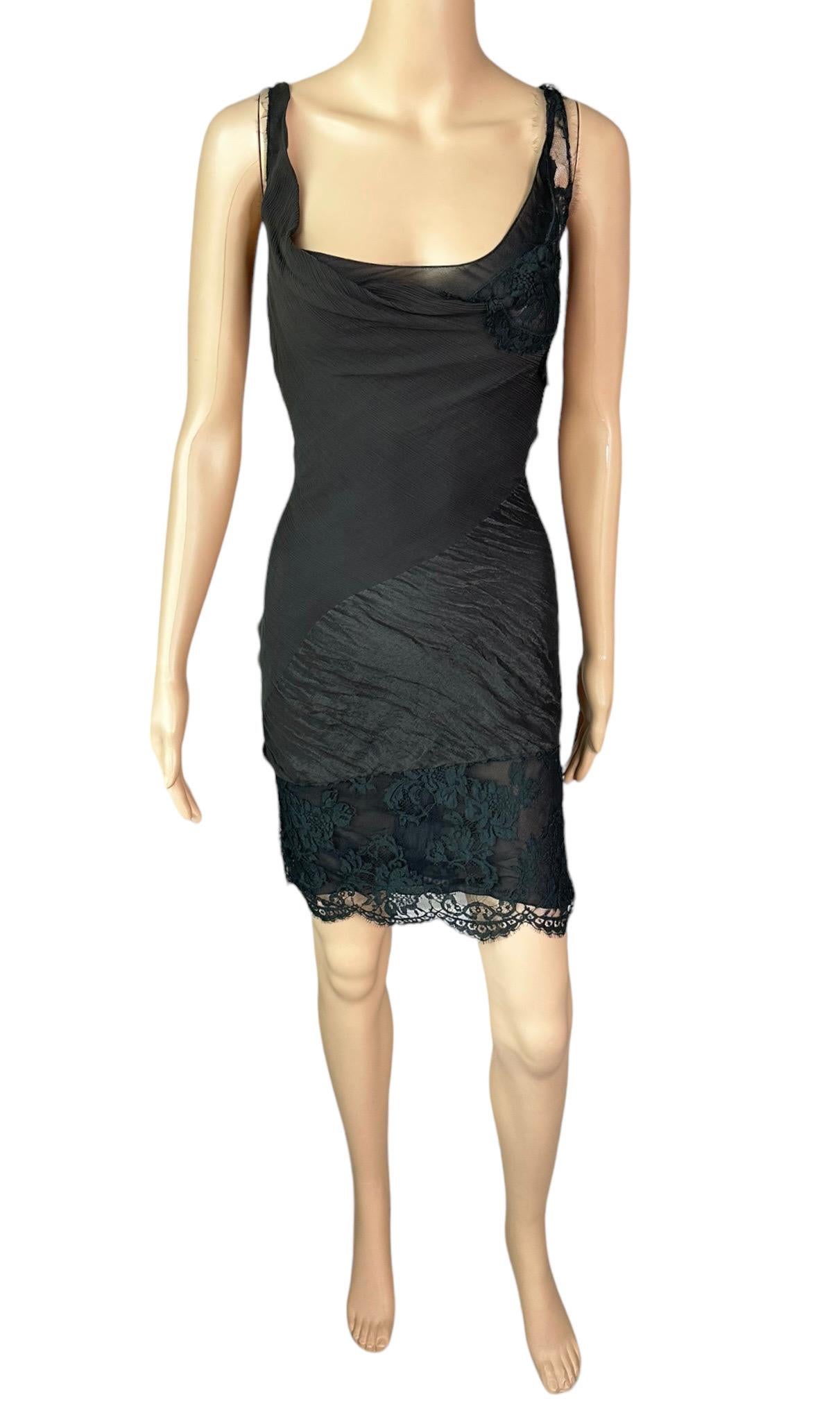John Galliano F/W 2006 Semi-Sheer Lace Knit Slip Black 2 Piece Mini Dress For Sale 9