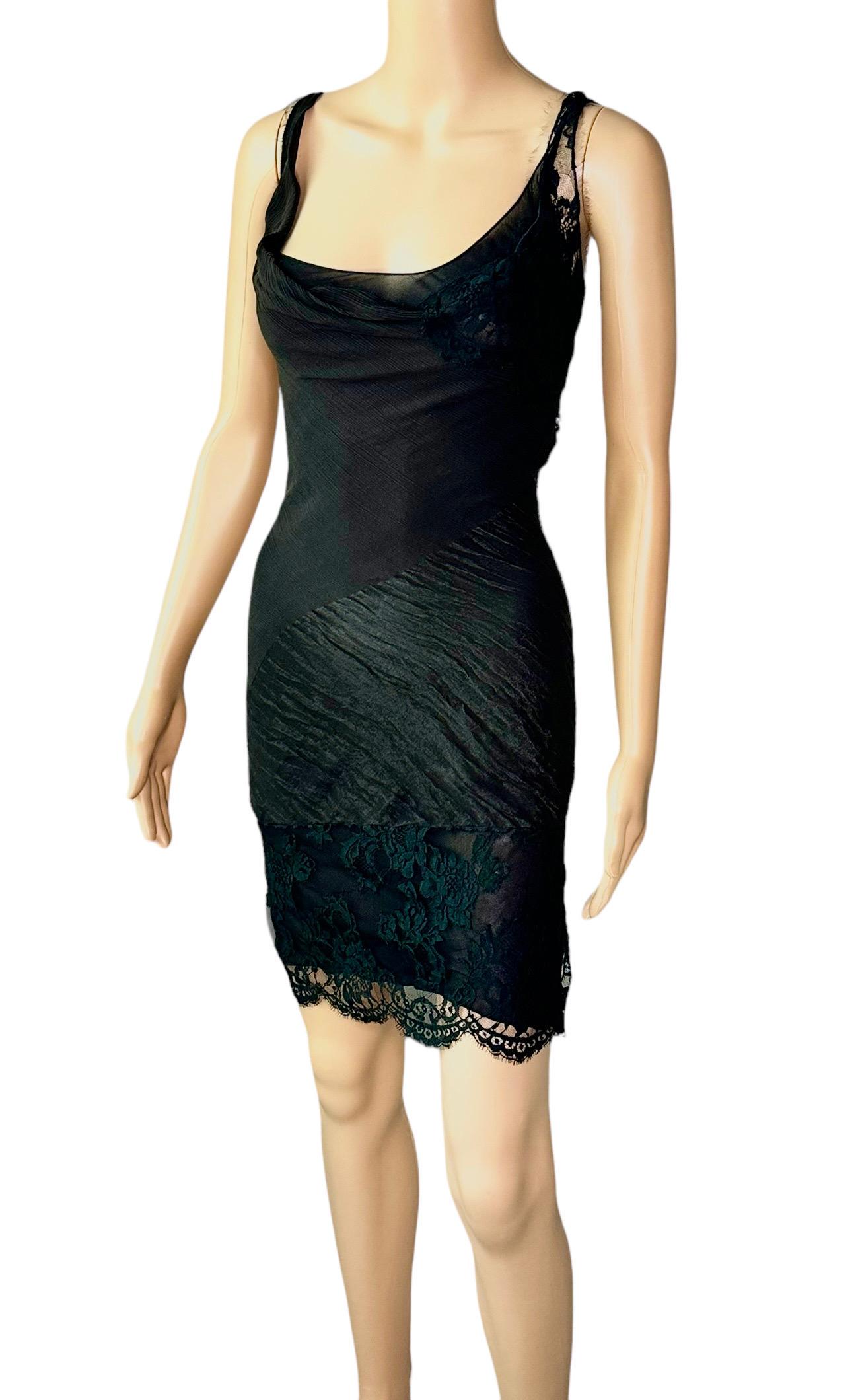 Women's or Men's John Galliano F/W 2006 Semi-Sheer Lace Knit Slip Black 2 Piece Mini Dress For Sale
