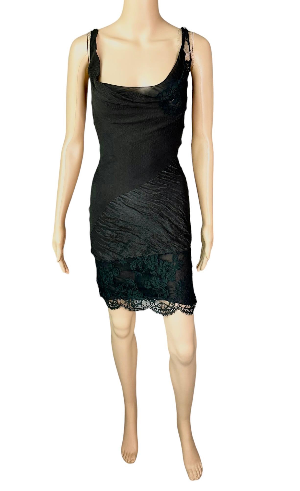 John Galliano F/W 2006 Semi-Sheer Lace Knit Slip Black 2 Piece Mini Dress For Sale 1