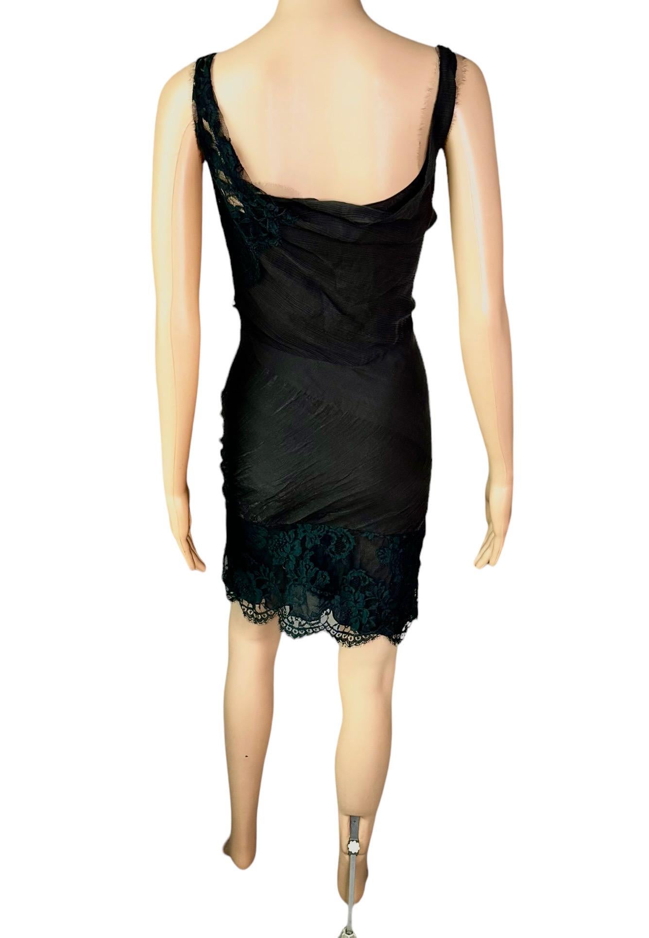 John Galliano F/W 2006 Semi-Sheer Lace Knit Slip Black 2 Piece Mini Dress For Sale 2
