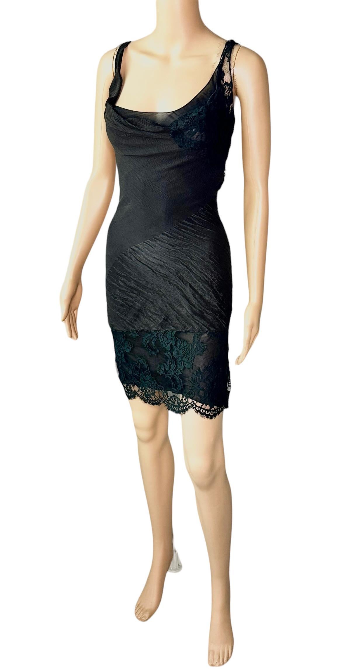 John Galliano F/W 2006 Semi-Sheer Lace Knit Slip Black 2 Piece Mini Dress For Sale 3