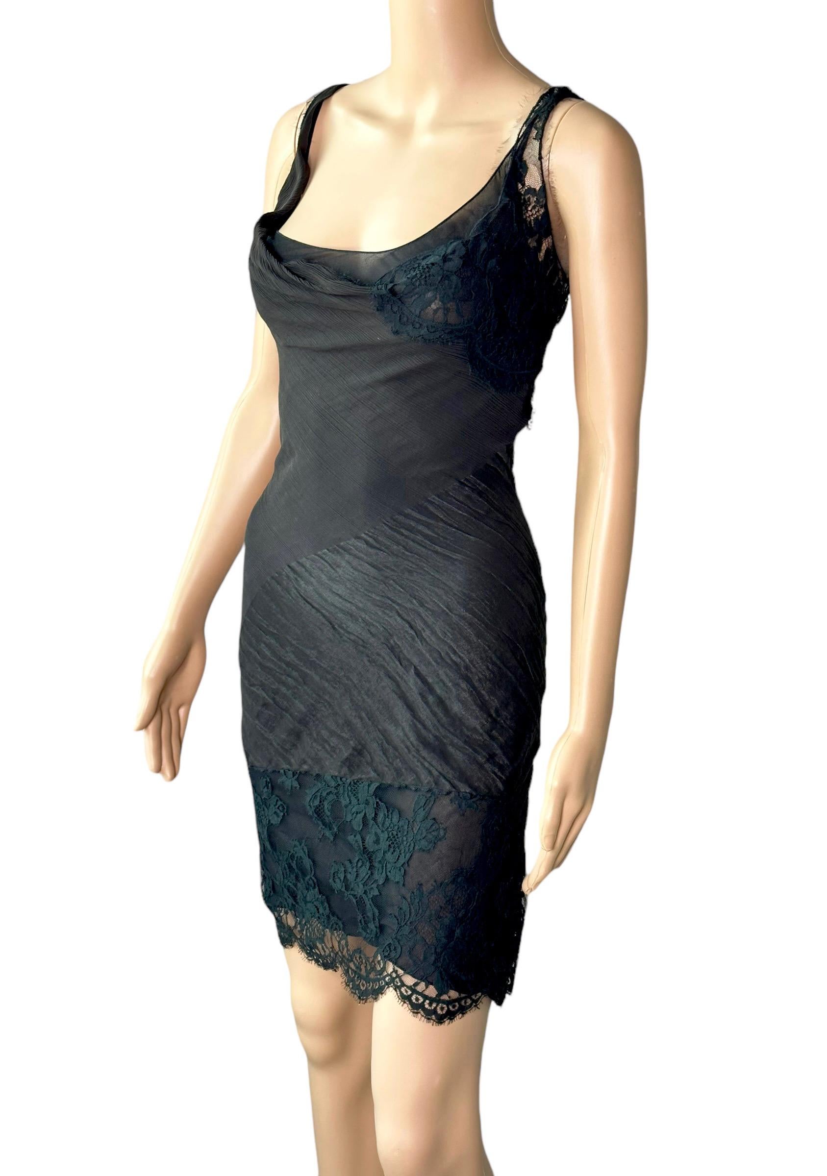 John Galliano F/W 2006 Semi-Sheer Lace Knit Slip Black 2 Piece Mini Dress For Sale 4