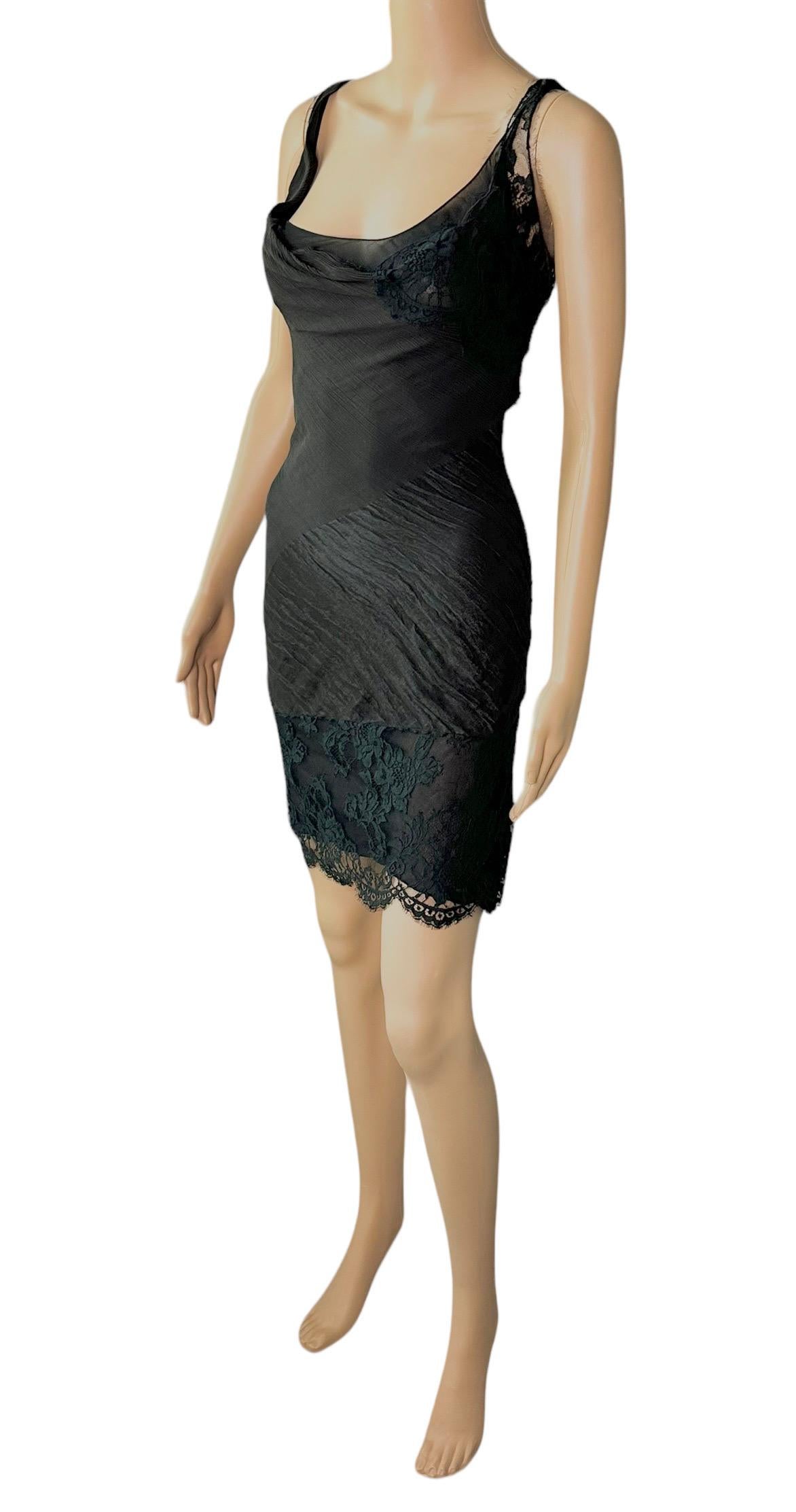 John Galliano F/W 2006 Semi-Sheer Lace Knit Slip Black 2 Piece Mini Dress For Sale 5