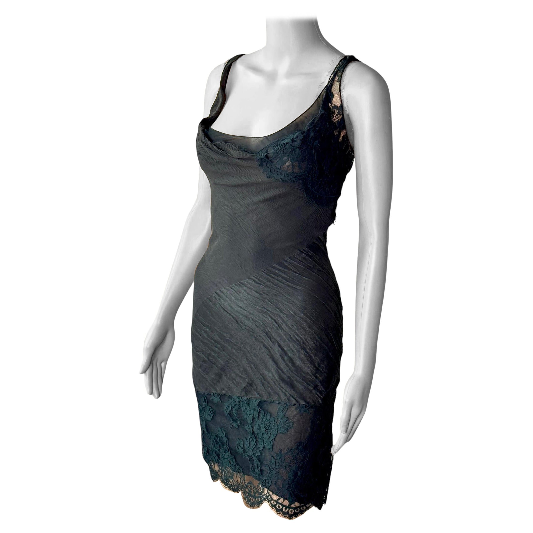 John Galliano F/W 2006 Semi-Sheer Lace Knit Slip Schwarz 2 Piece Mini Dress