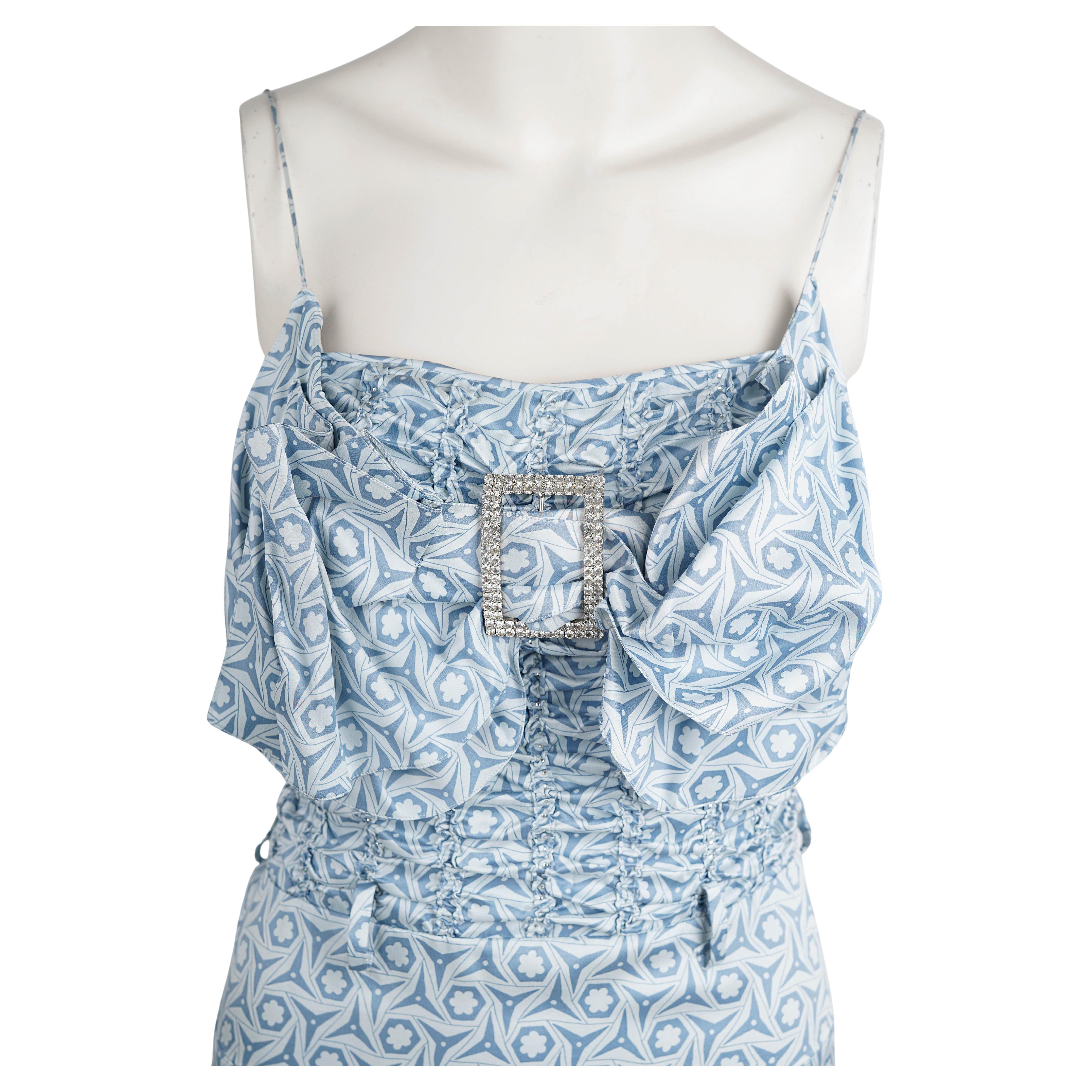 John Galliano F/W 2010 Laufsteg Seidenkleid mit Swarovski-Kristallverzierung (Blau) im Angebot
