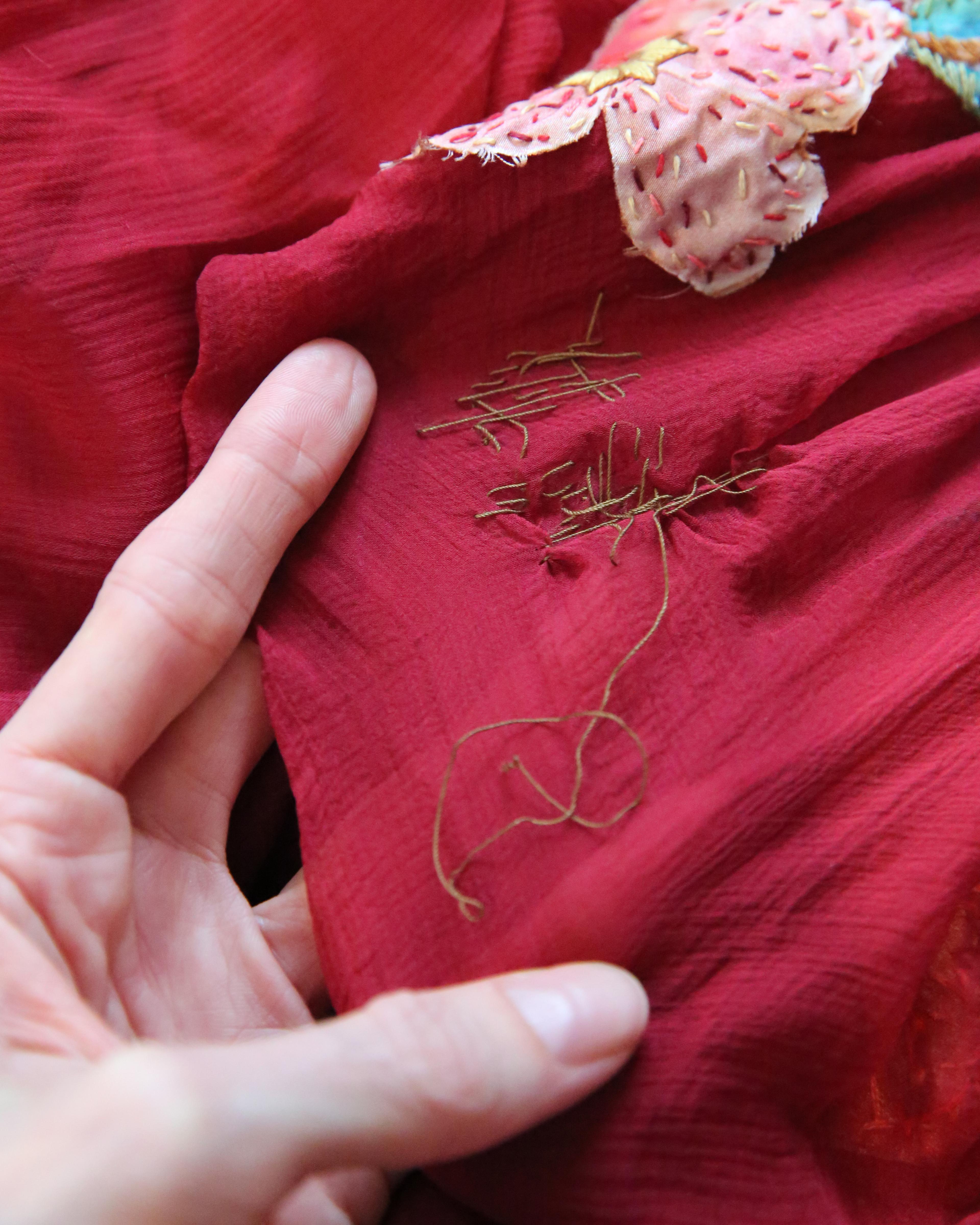John Galliano fall 07 Burgundy silk sheer floral embroidered layered midi dress For Sale 13