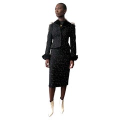 John Galliano Fall 1996 black & white wool blend skirt suit