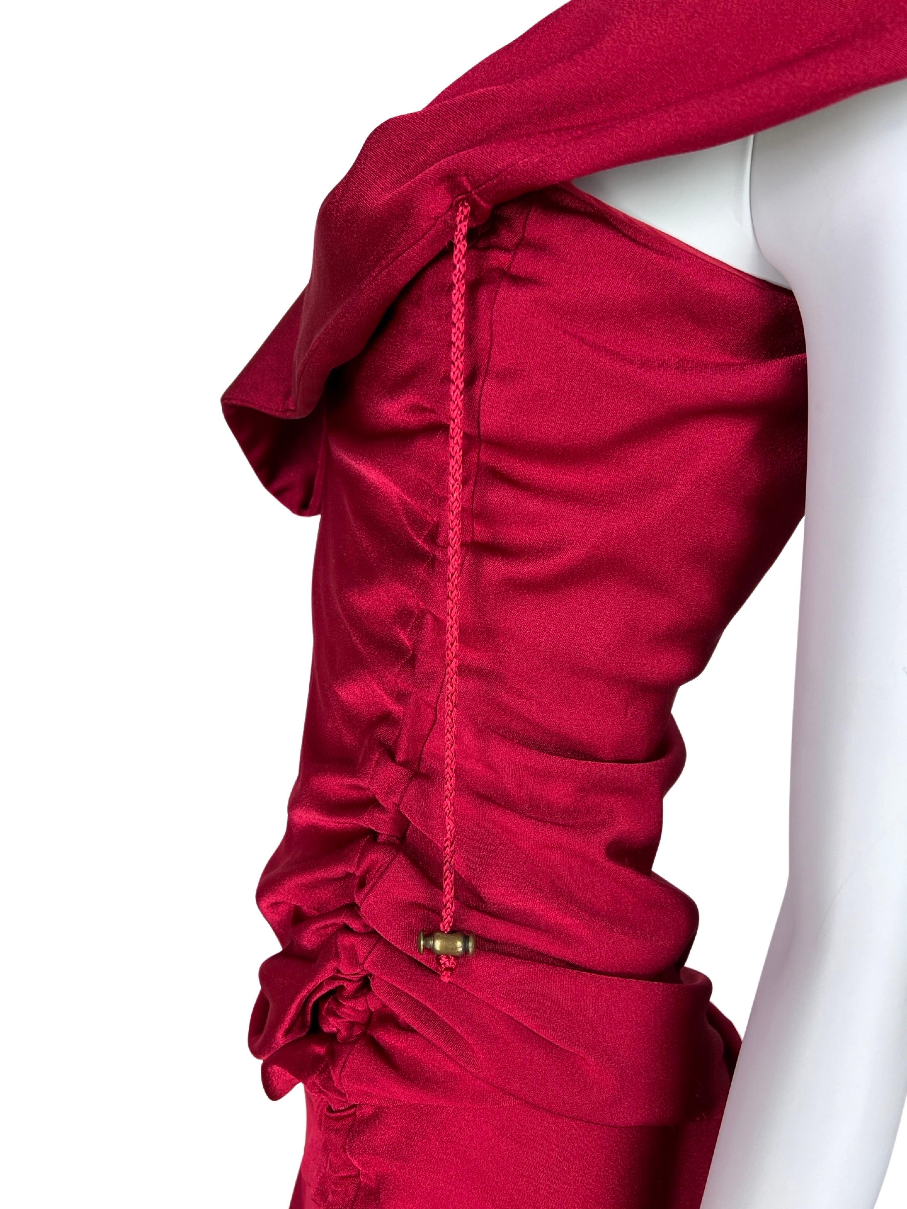John Galliano Fall 2002 Red Draped Dress For Sale 6