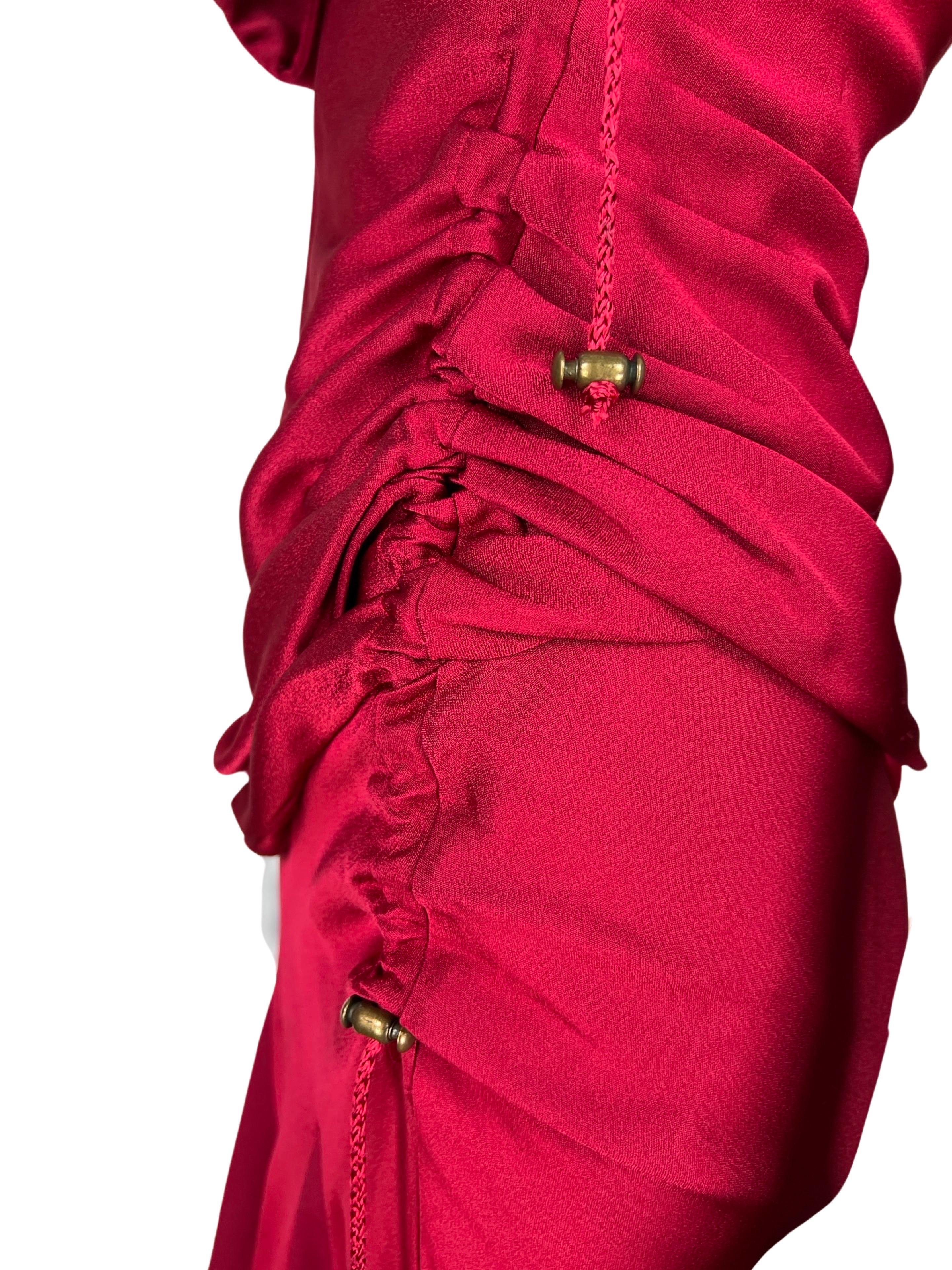 John Galliano Fall 2002 Red Draped Dress For Sale 7