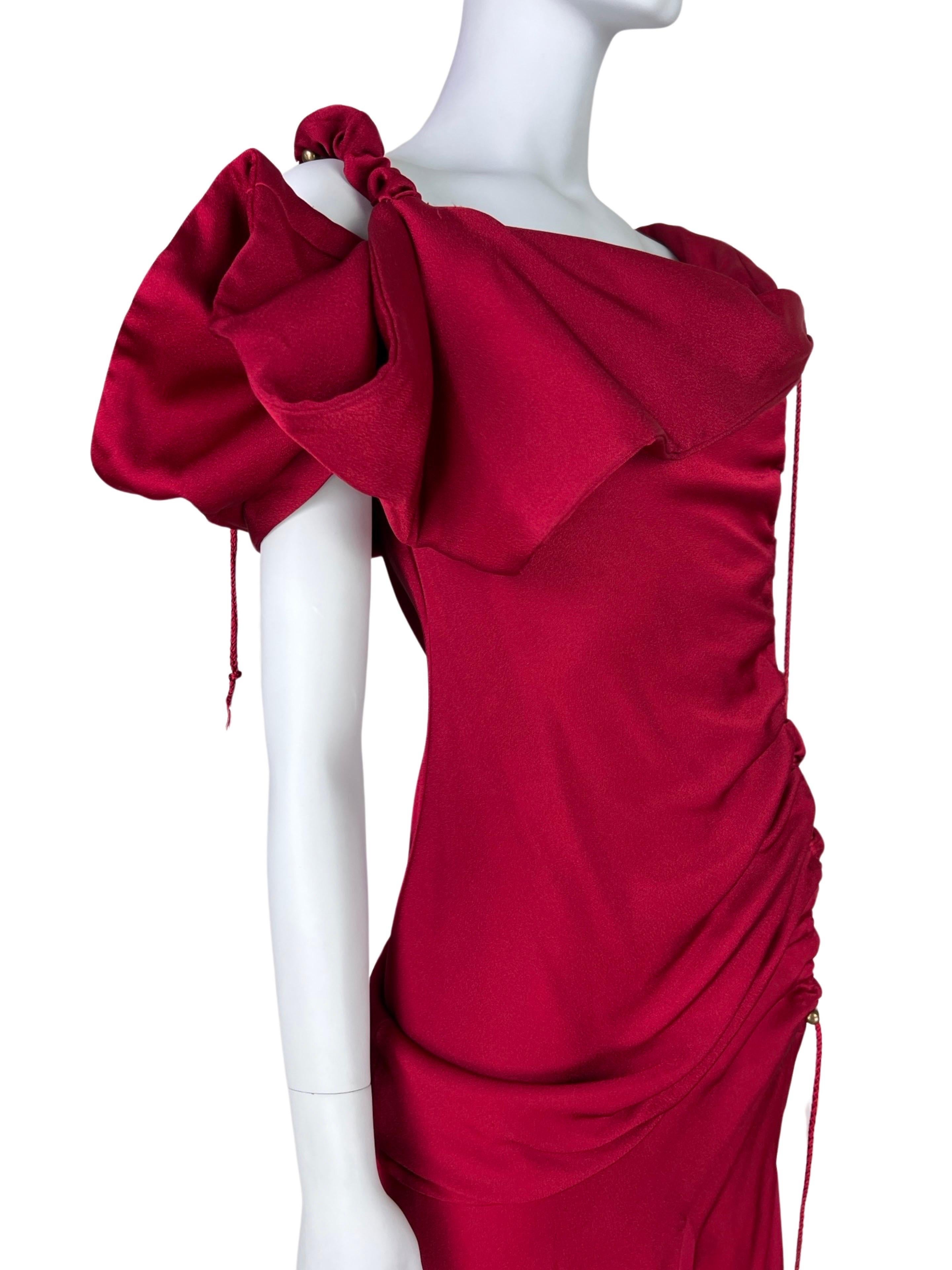 John Galliano Fall 2002 Red Draped Dress For Sale 8