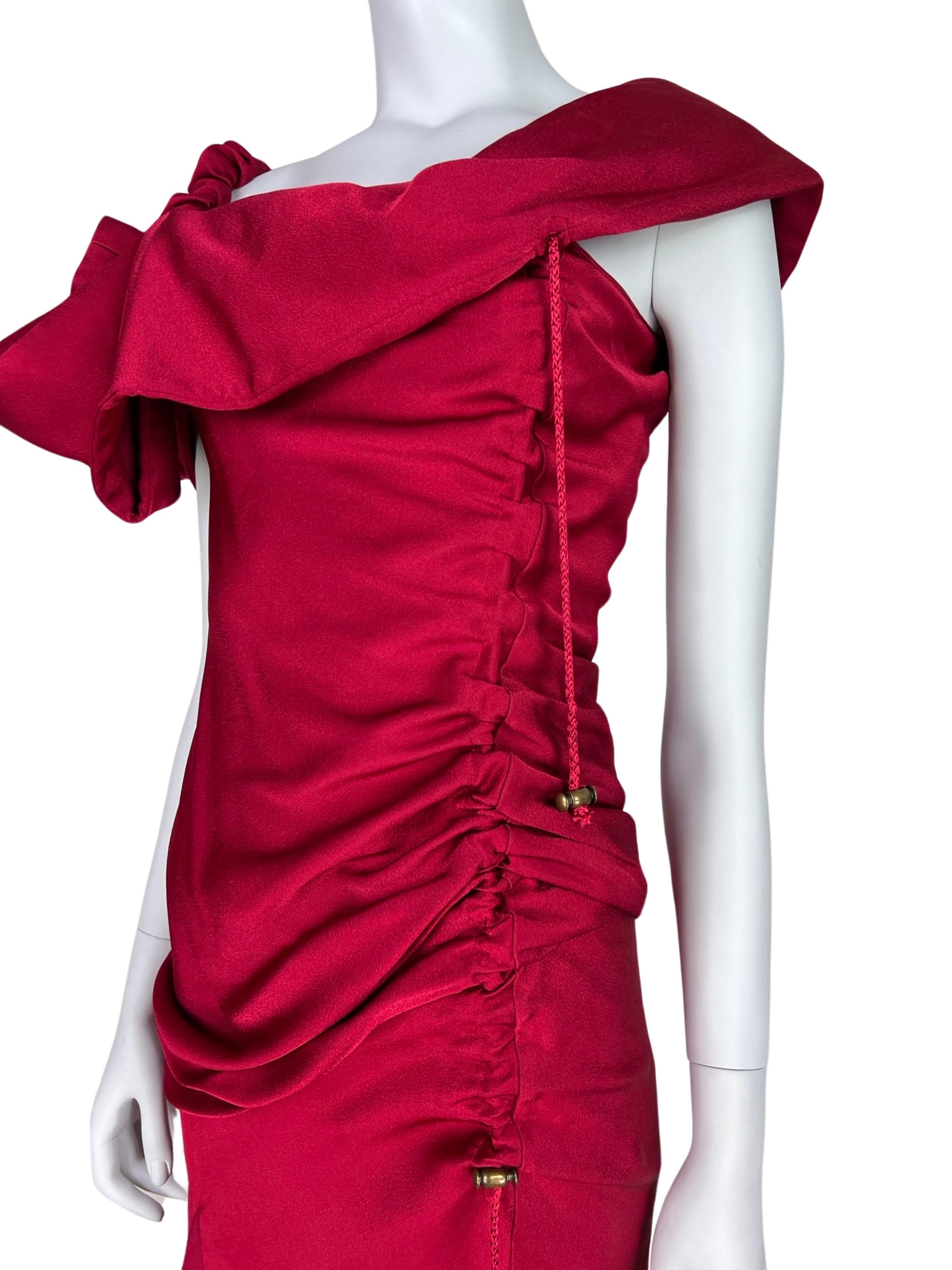 John Galliano Fall 2002 Red Draped Dress For Sale 9