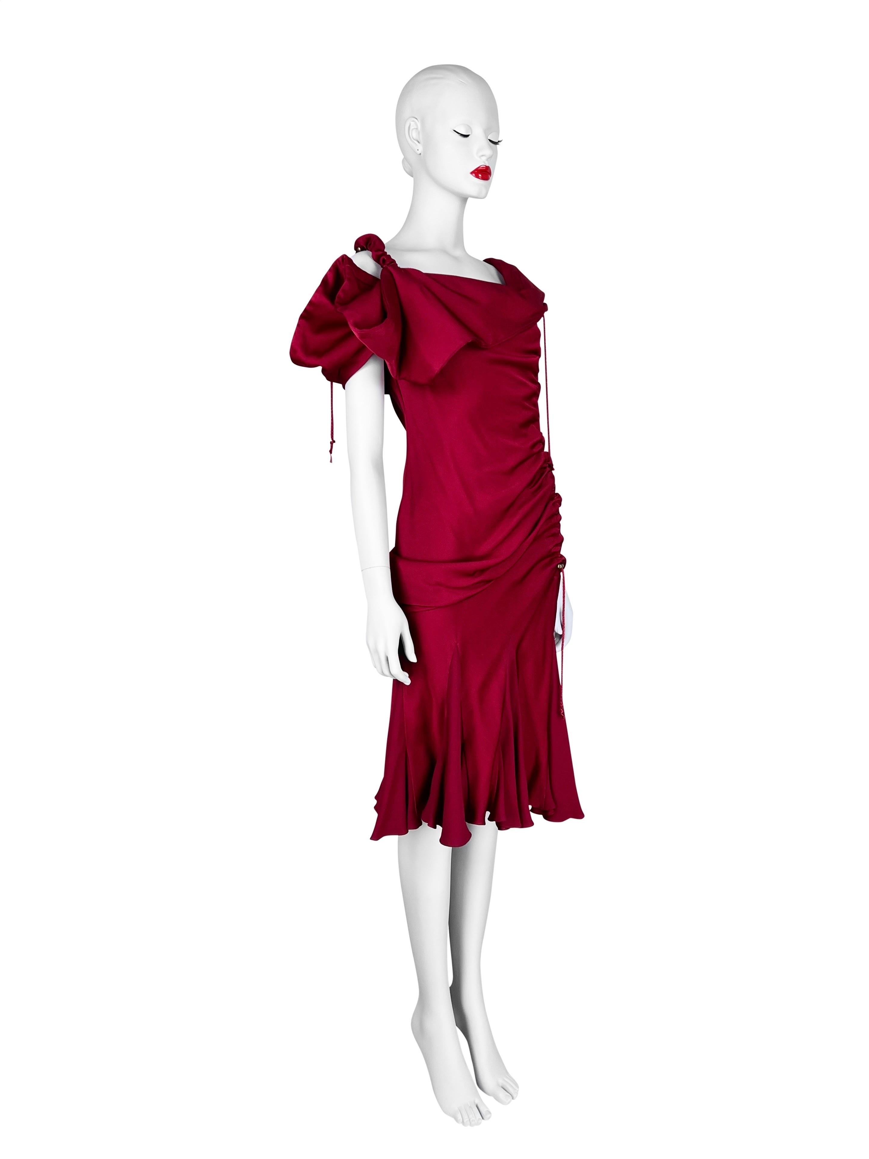 Women's John Galliano Fall 2002 Red Draped Dress For Sale