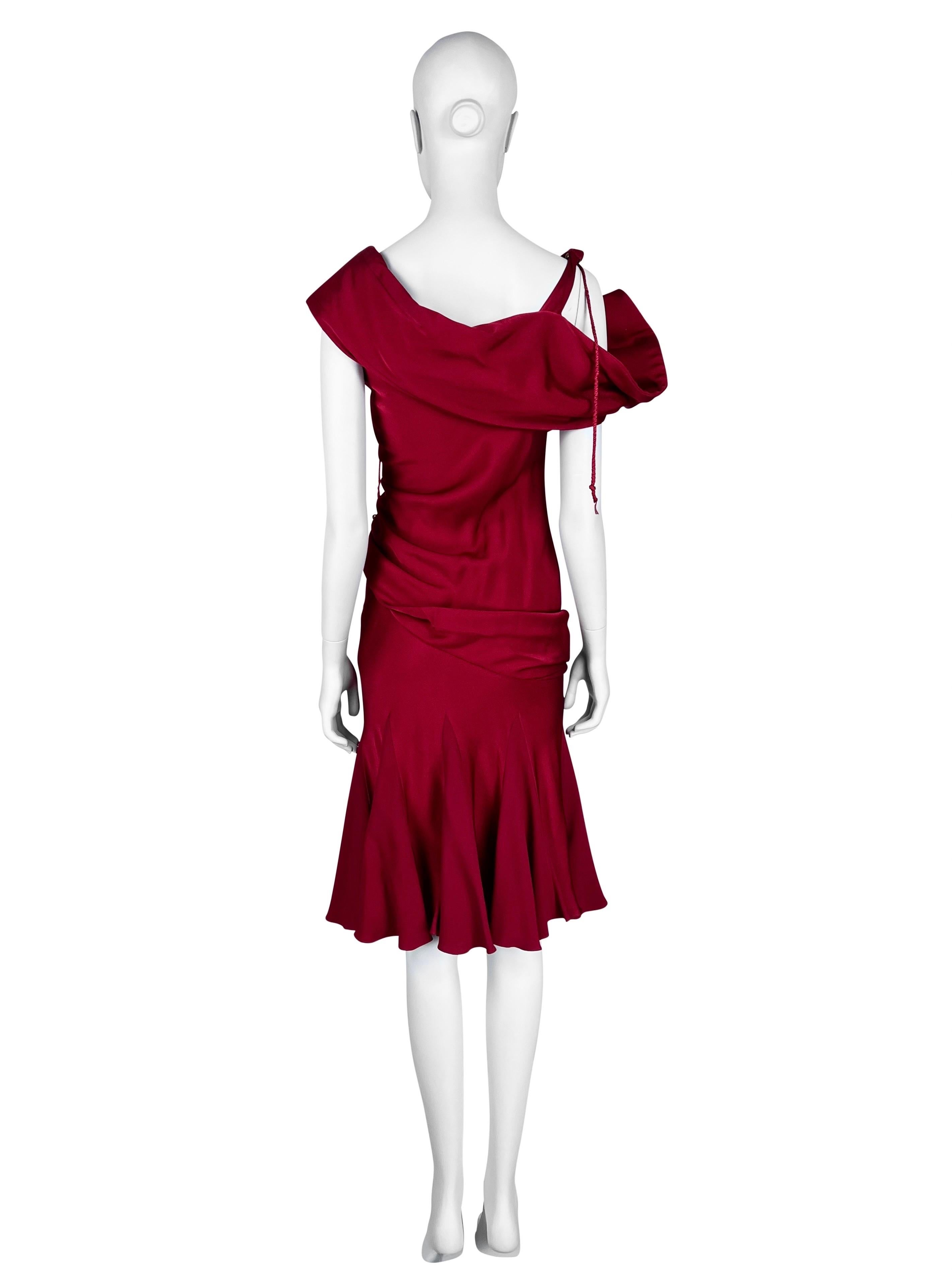 John Galliano Fall 2002 Red Draped Dress For Sale 1