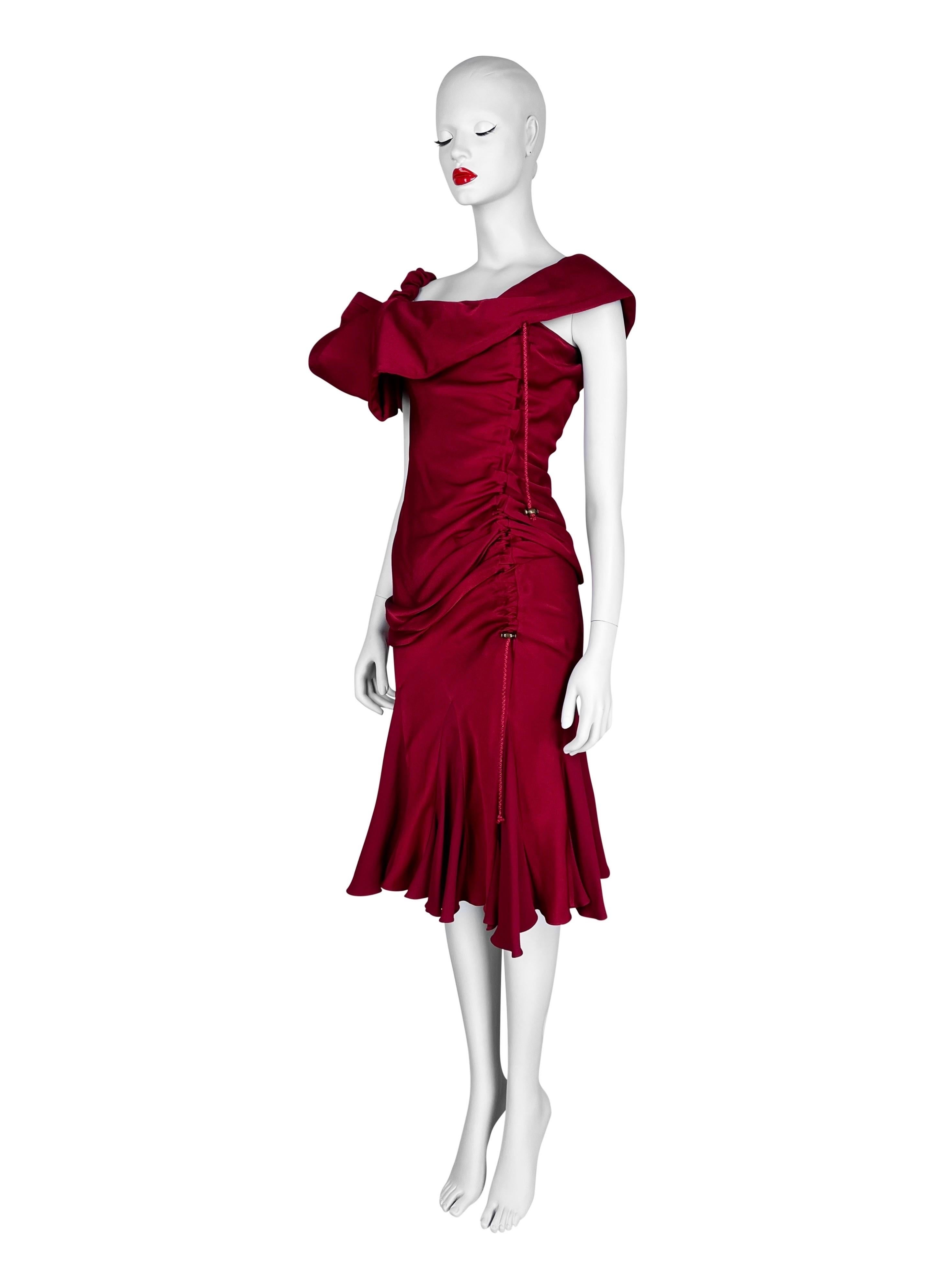 John Galliano Fall 2002 Red Draped Dress For Sale 2