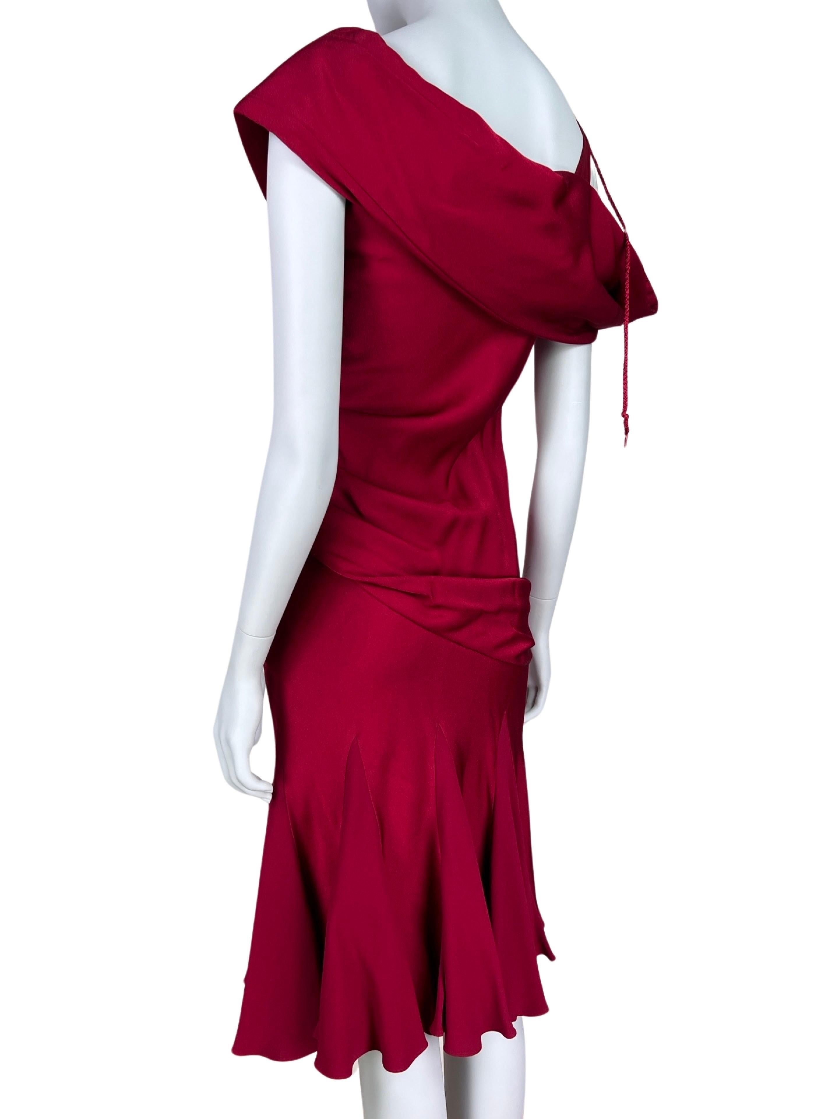 John Galliano Fall 2002 Red Draped Dress For Sale 4