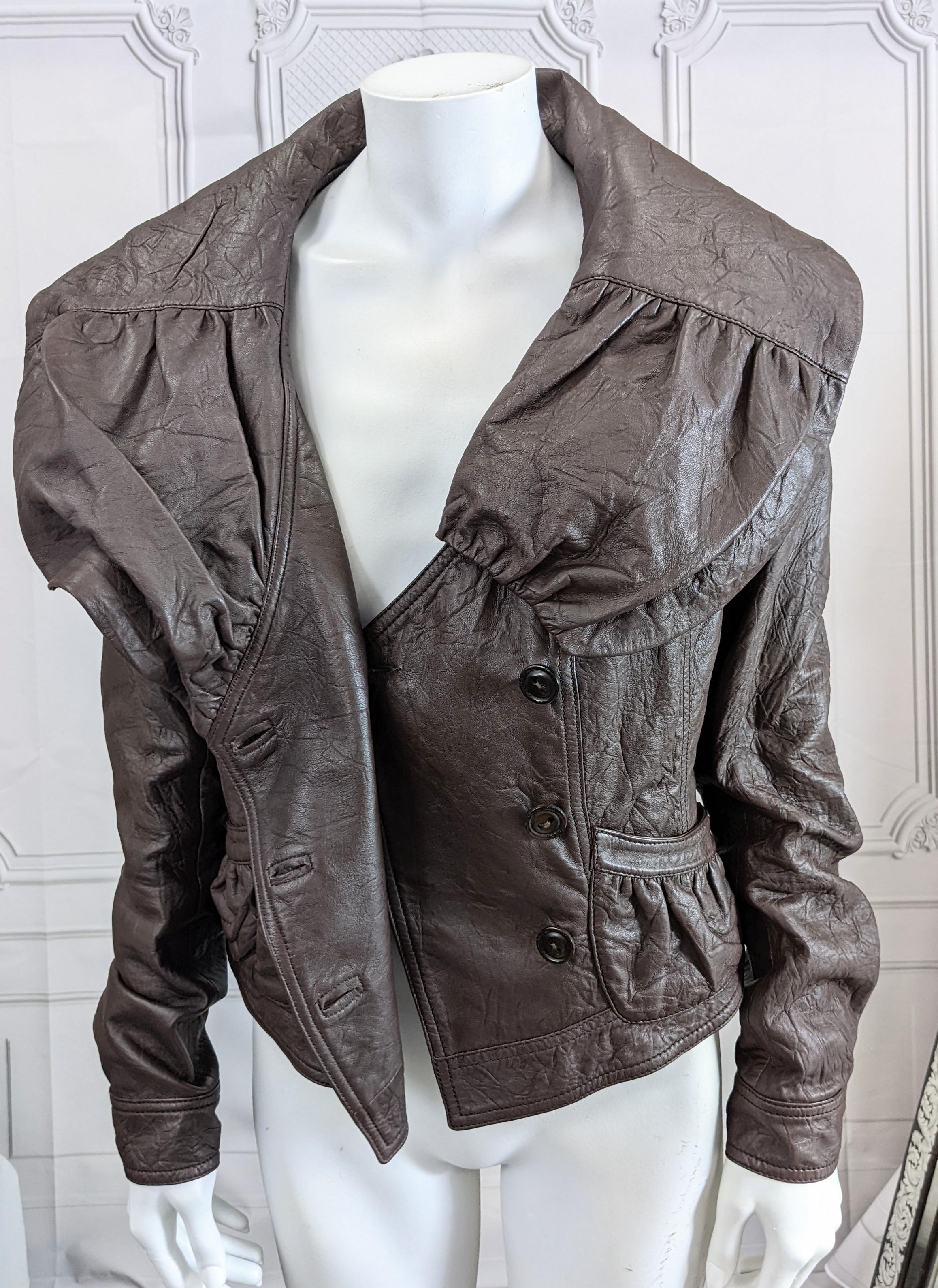 John Galliano Fall/Winter 2005 Portrait Collar Leather Jacket In Excellent Condition For Sale In New York, NY