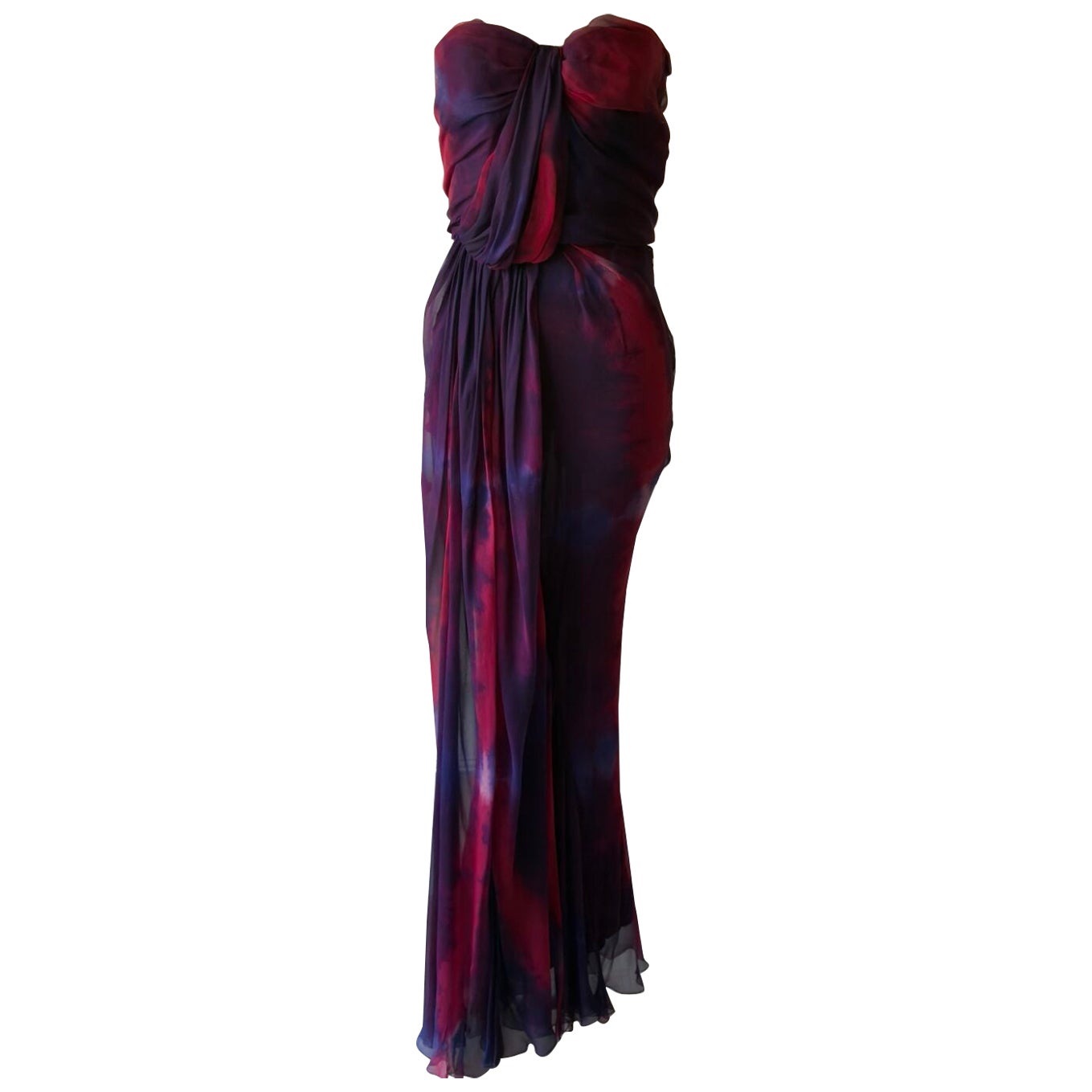 John Galliano Fall Winter 2006 tie dye multicolour maxi evening gown For Sale