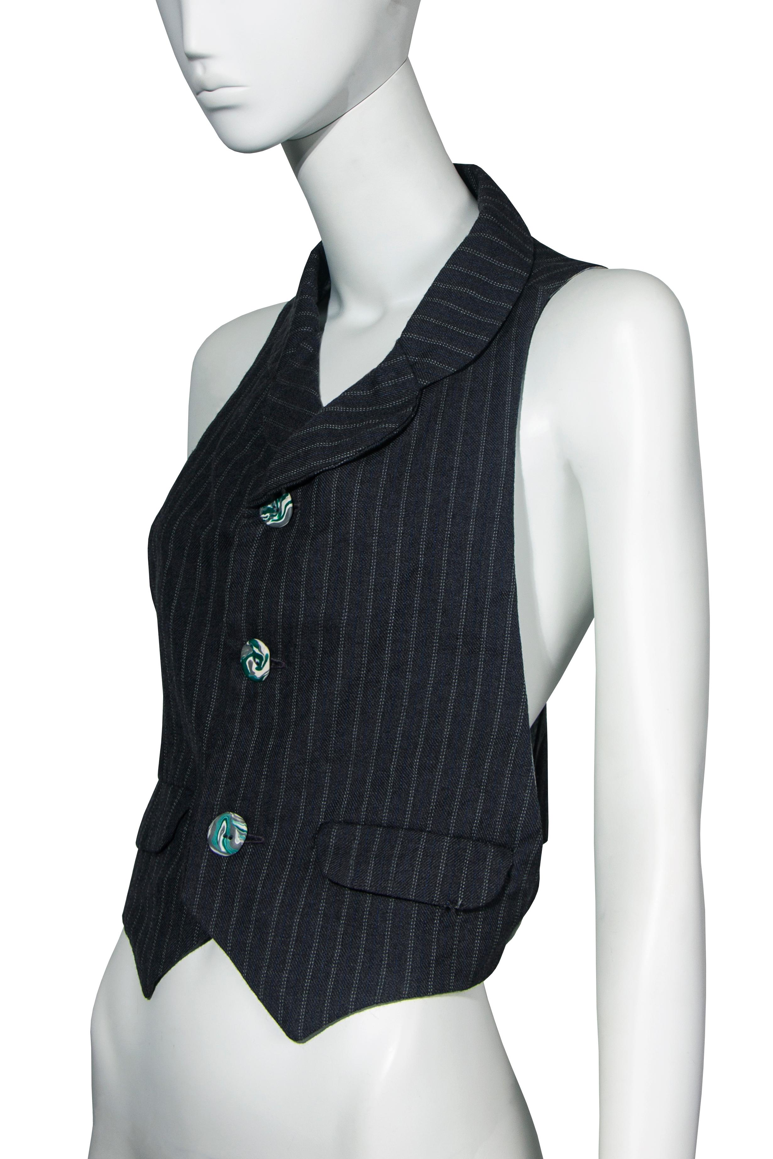 Women's John Galliano 'Fallen Angels' grey pinstripe vest, ss 1986 For Sale