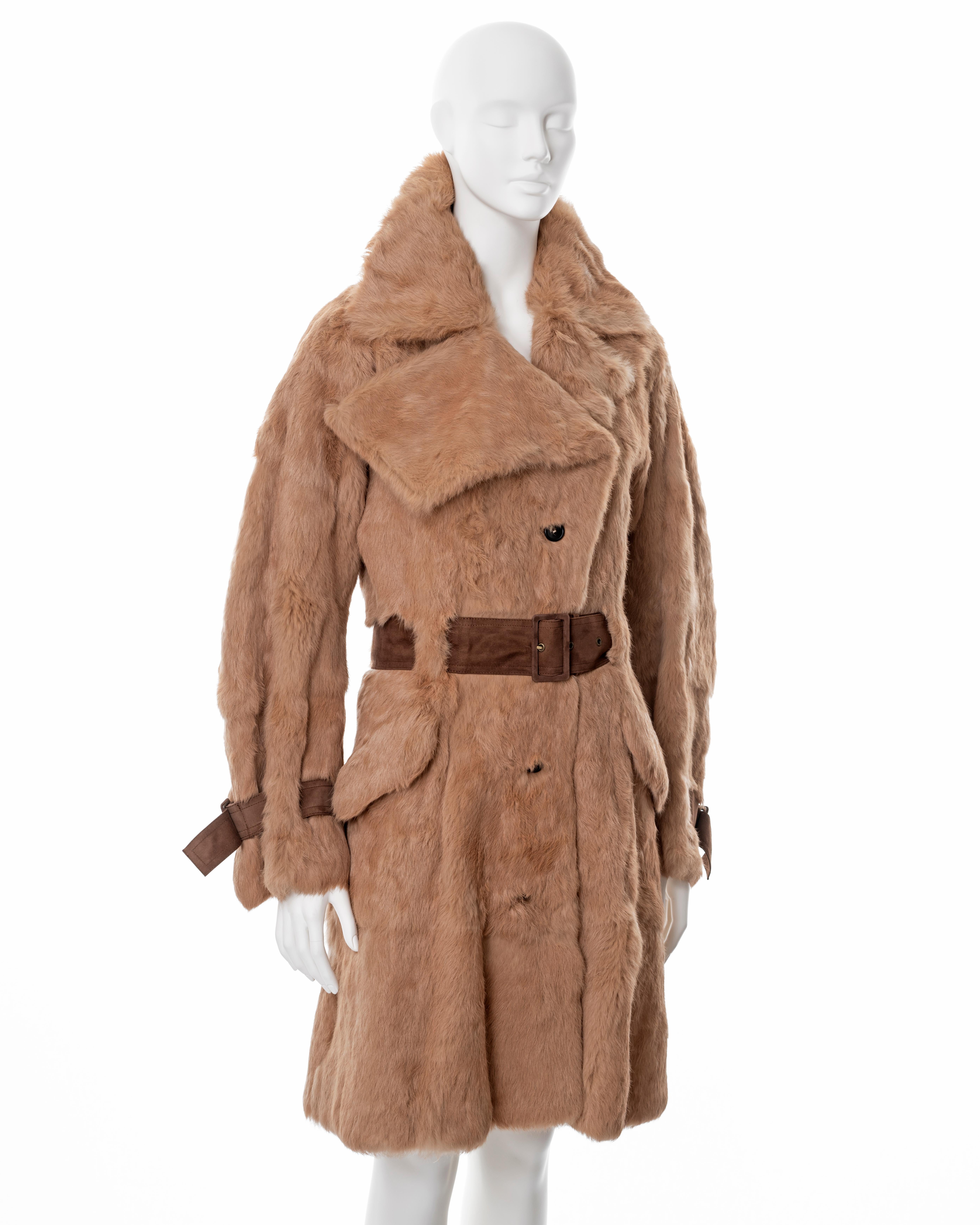 John Galliano fawn rabbit fur trench coat, fw 2003 In Excellent Condition For Sale In London, GB