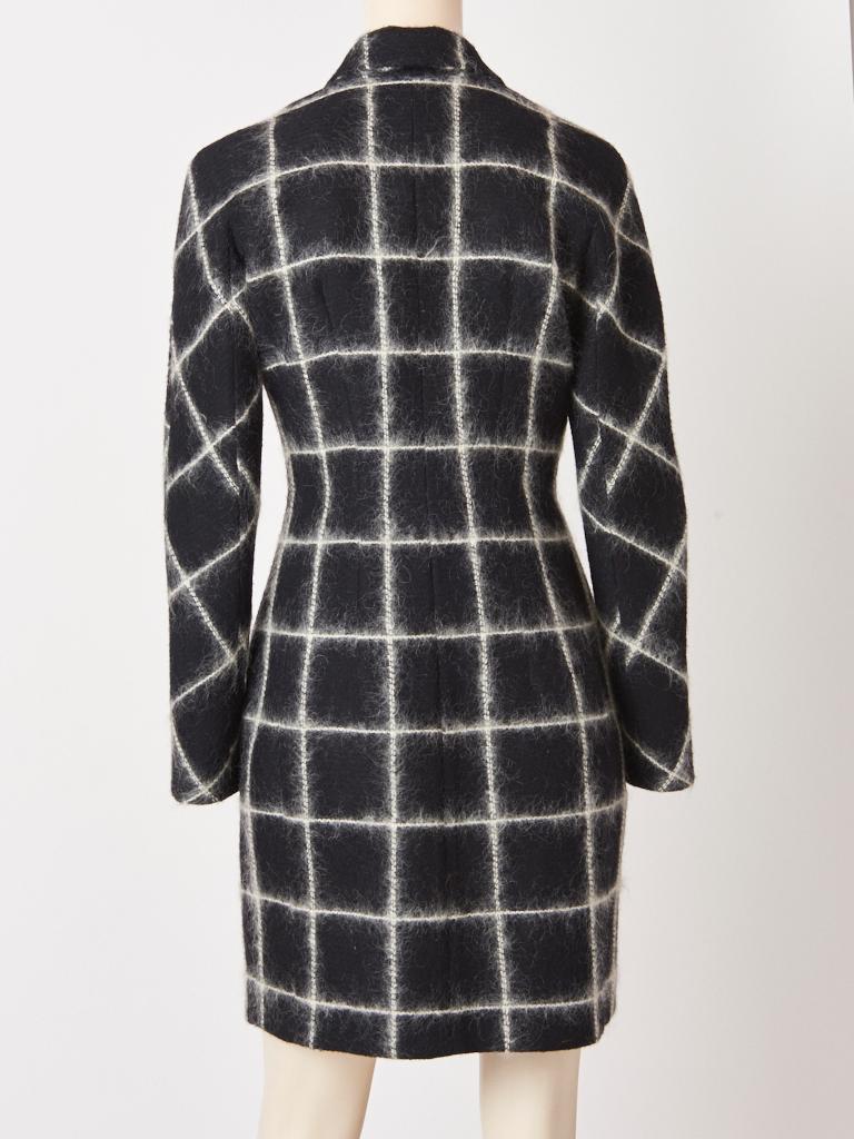Black John Galliano Fitted Grid Pattern Wool Coat For Sale