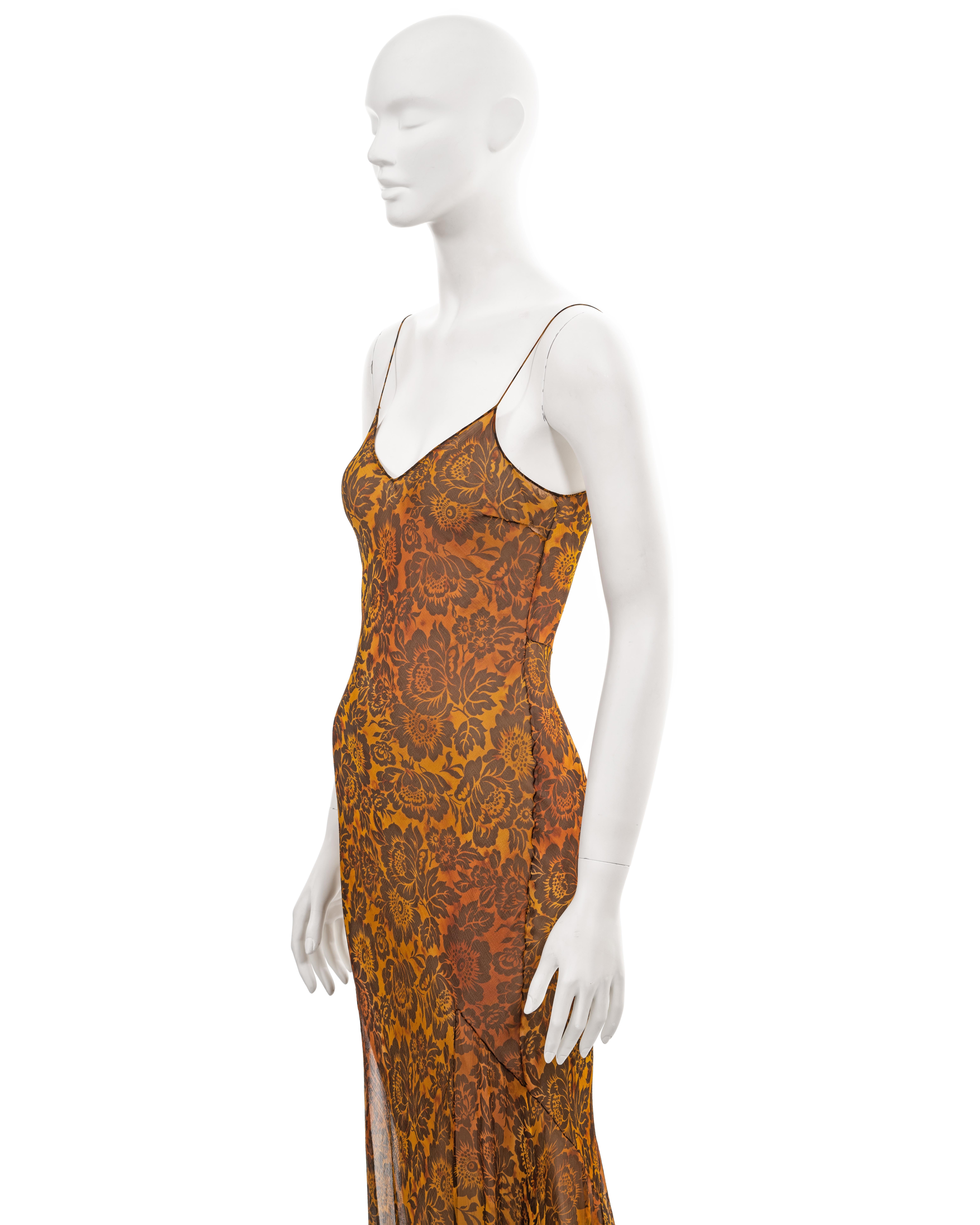 Women's John Galliano floral burnt orange bias-cut silk evening dress, ss 1999