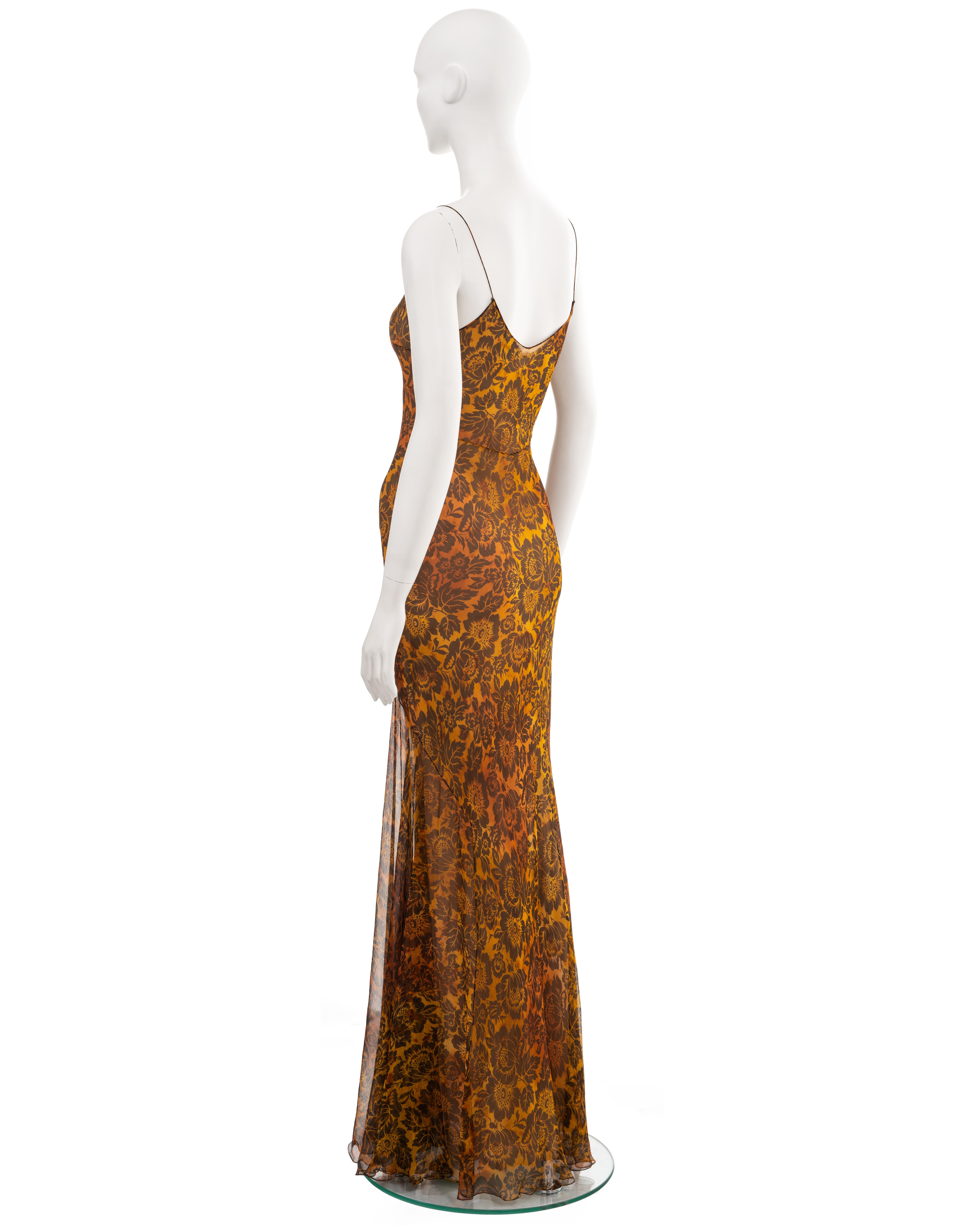 John Galliano floral burnt orange bias-cut silk evening dress, ss 1999 For Sale 2