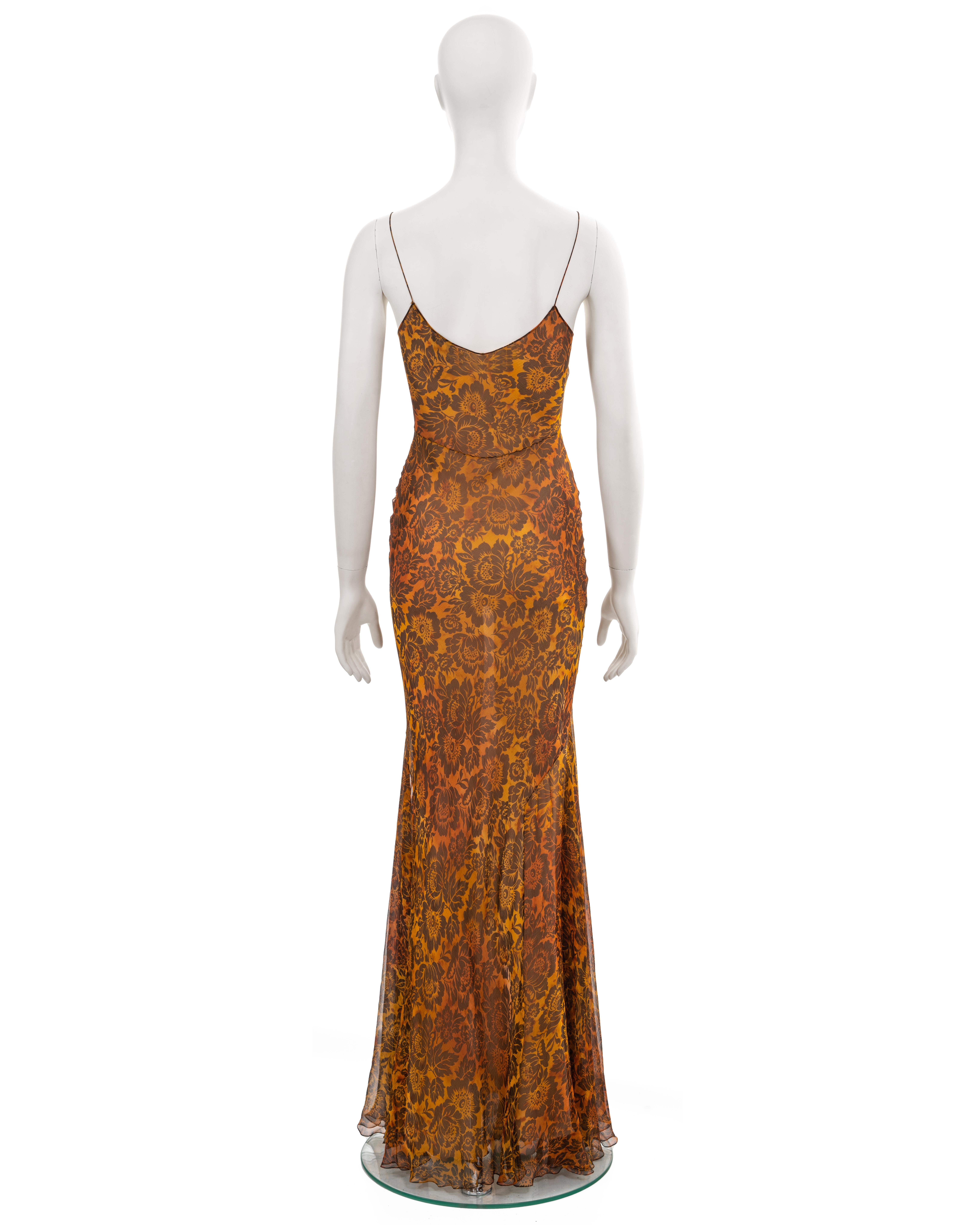 John Galliano floral burnt orange bias-cut silk evening dress, ss 1999 For Sale 3