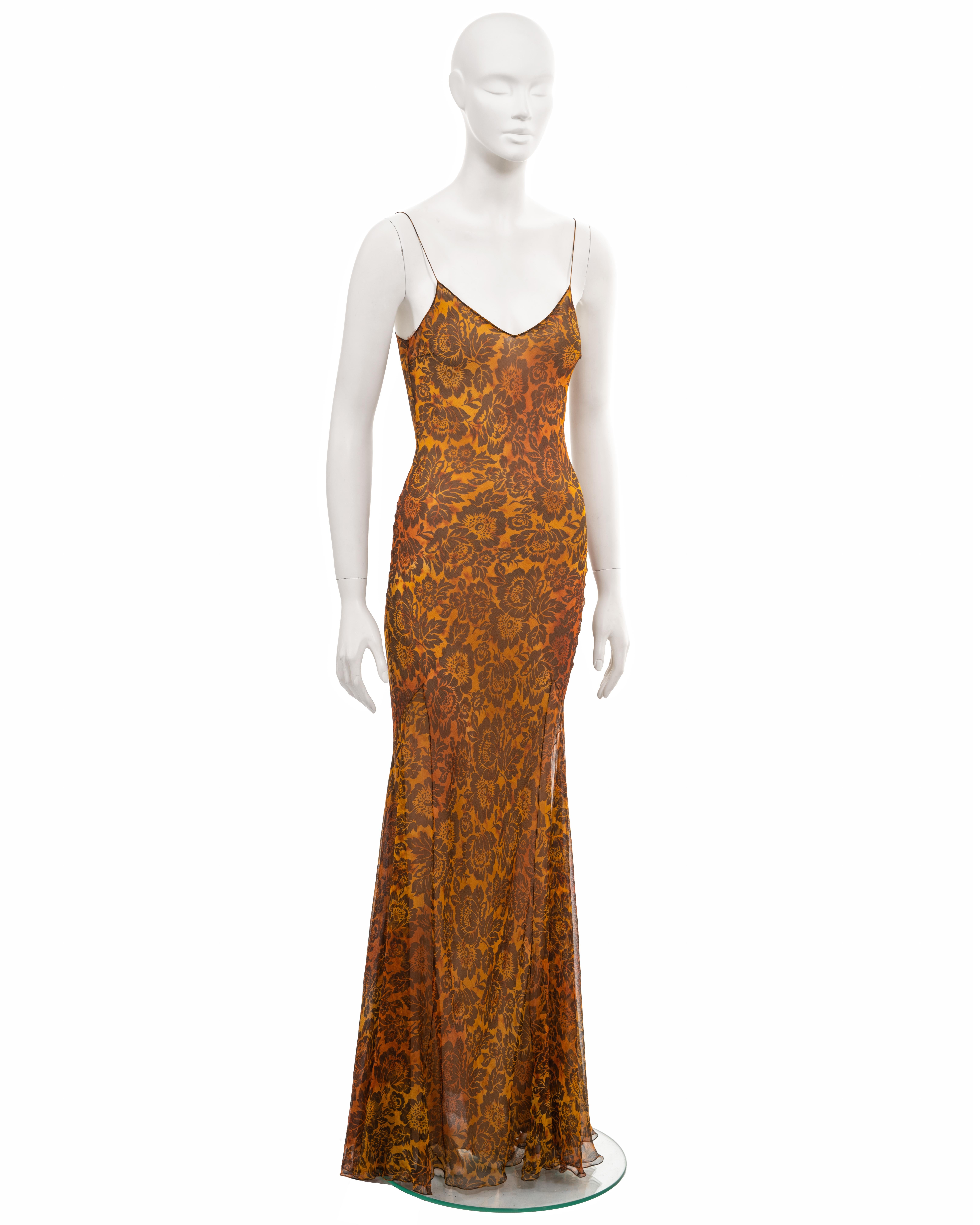 John Galliano floral burnt orange bias-cut silk evening dress, ss 1999 For Sale 4