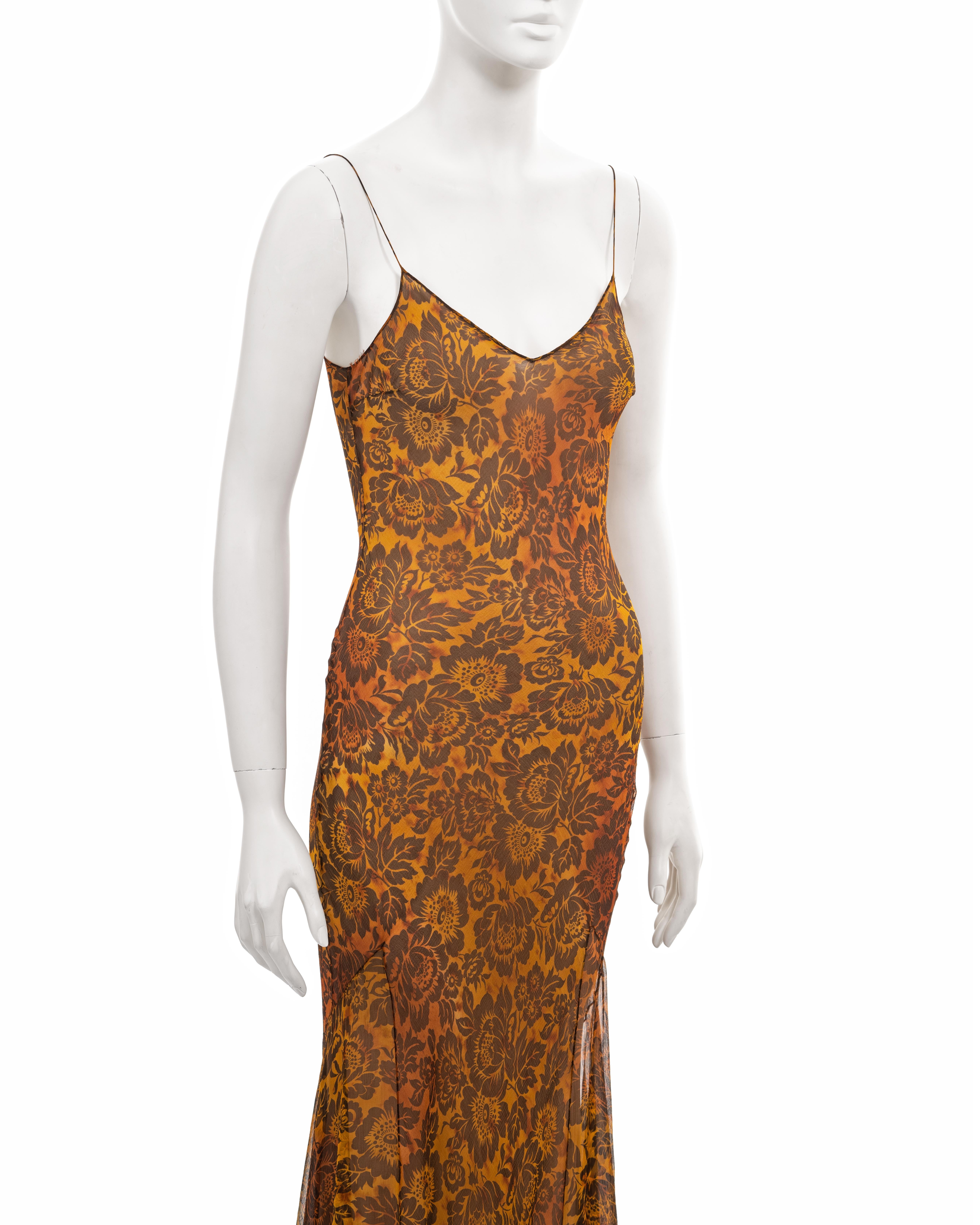 John Galliano floral burnt orange bias-cut silk evening dress, ss 1999 For Sale 5
