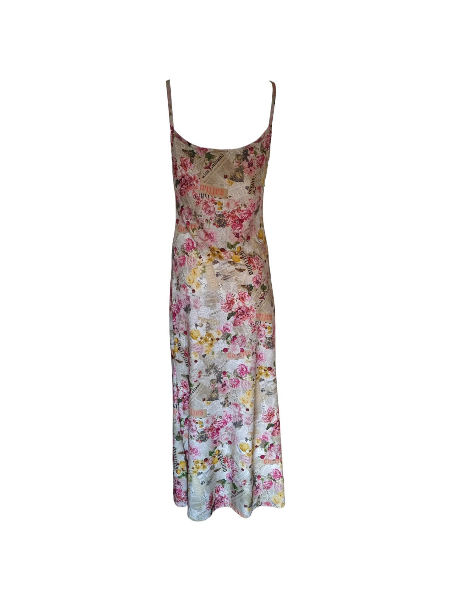 John Galliano floral gazette slip dress In Excellent Condition In London, GB