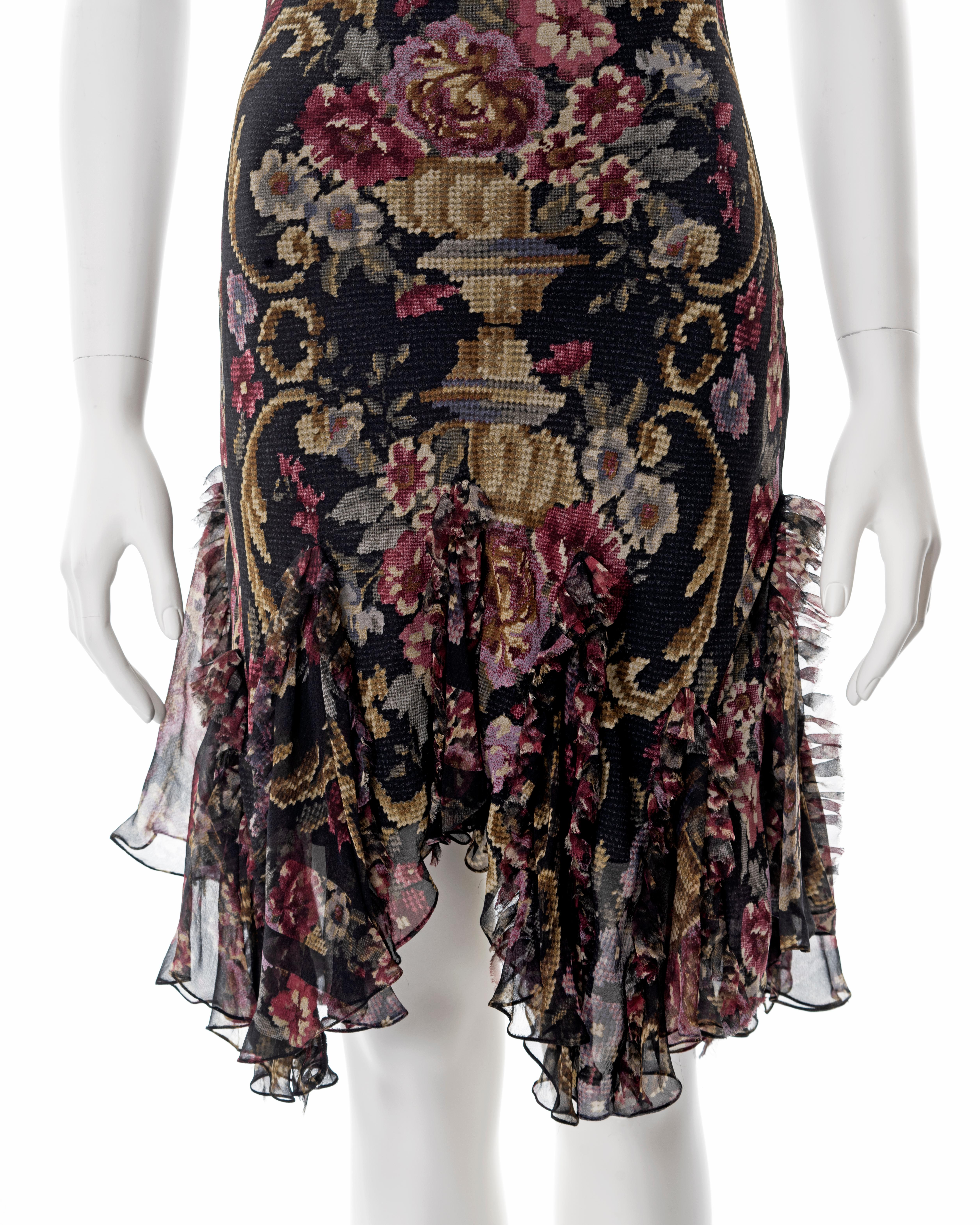 John Galliano floral print bias-cut silk chiffon dress, fw 2004 In Excellent Condition For Sale In London, GB