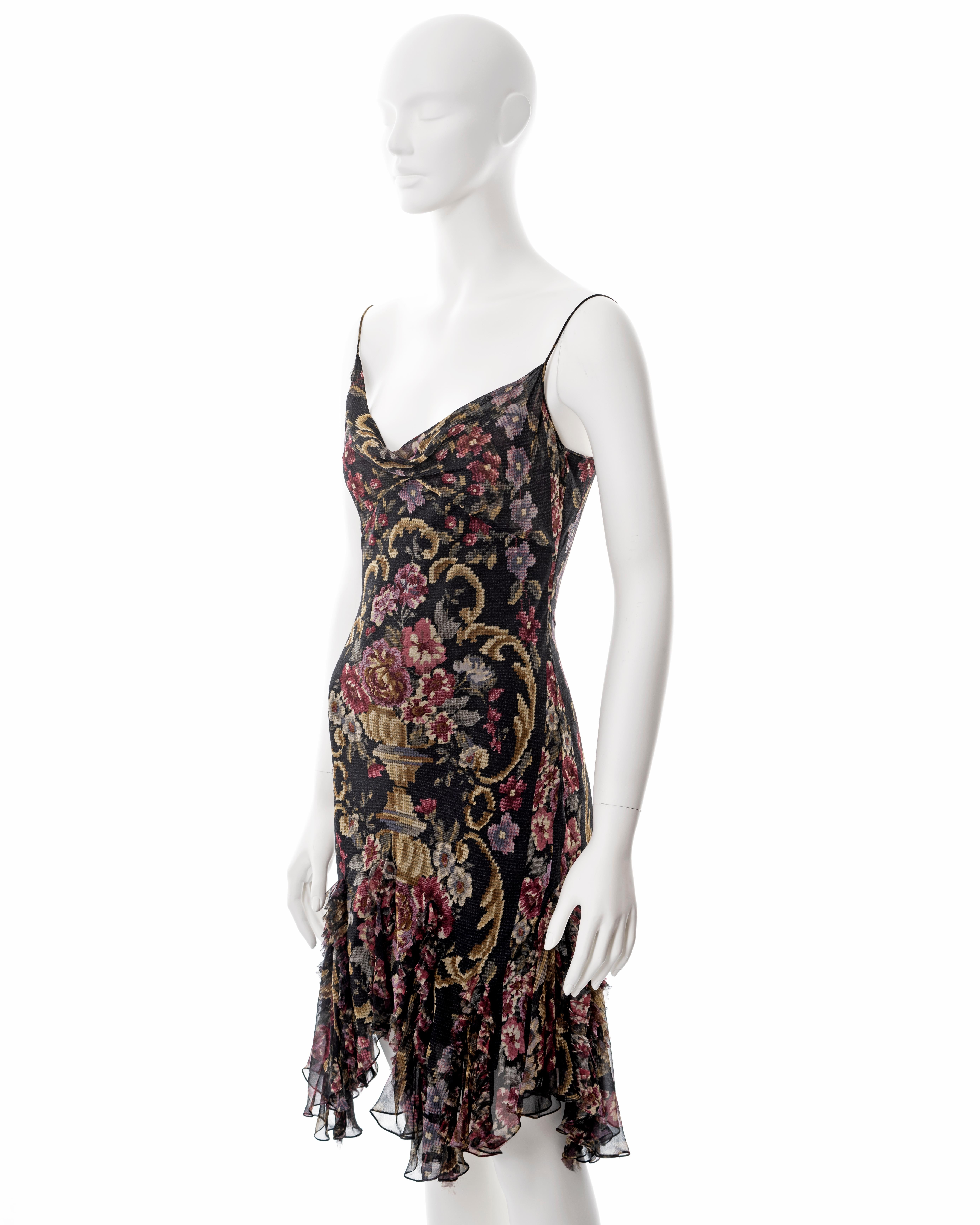 Women's John Galliano floral print bias-cut silk chiffon dress, fw 2004 For Sale